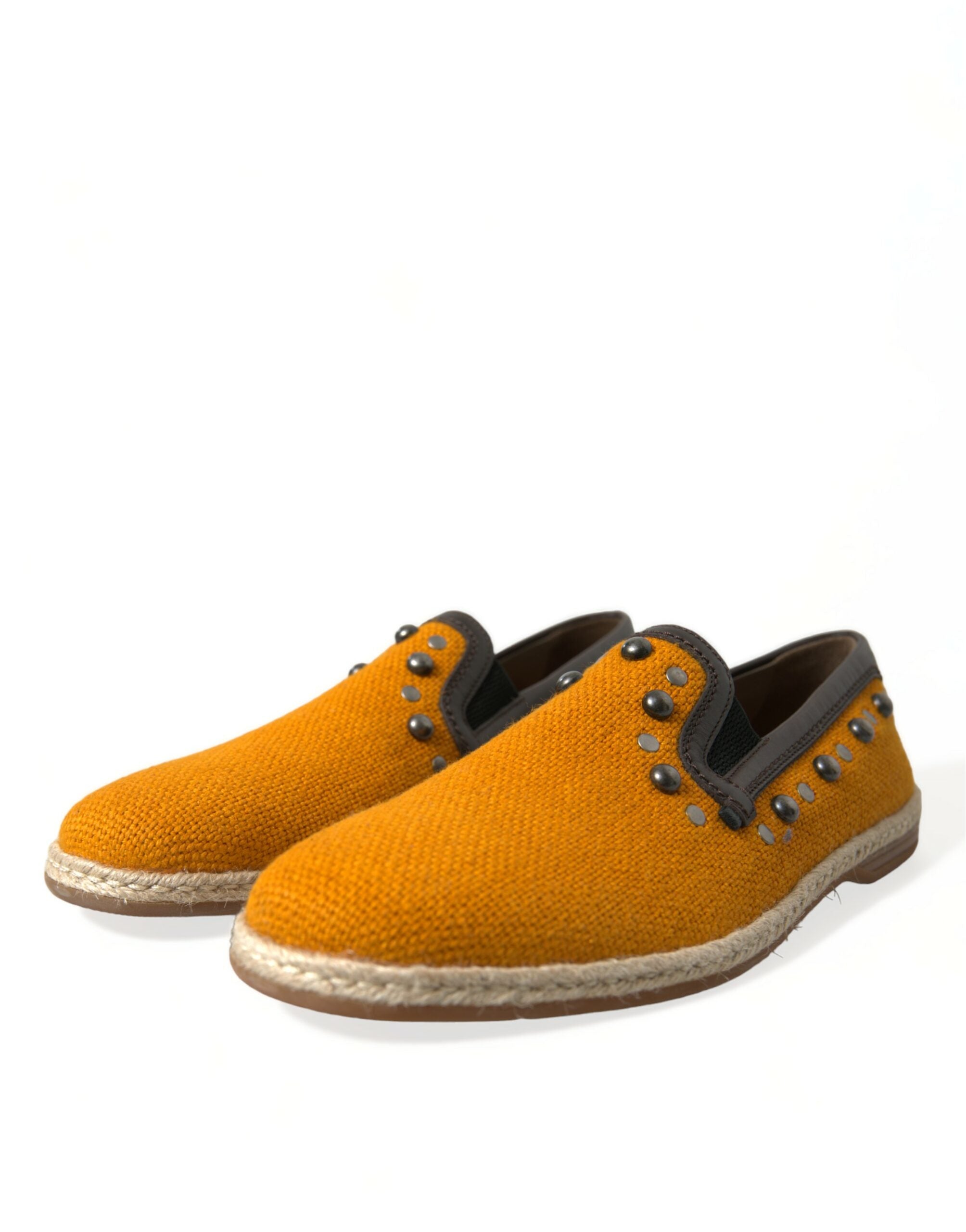 Oranje linnen leren loafers met studs