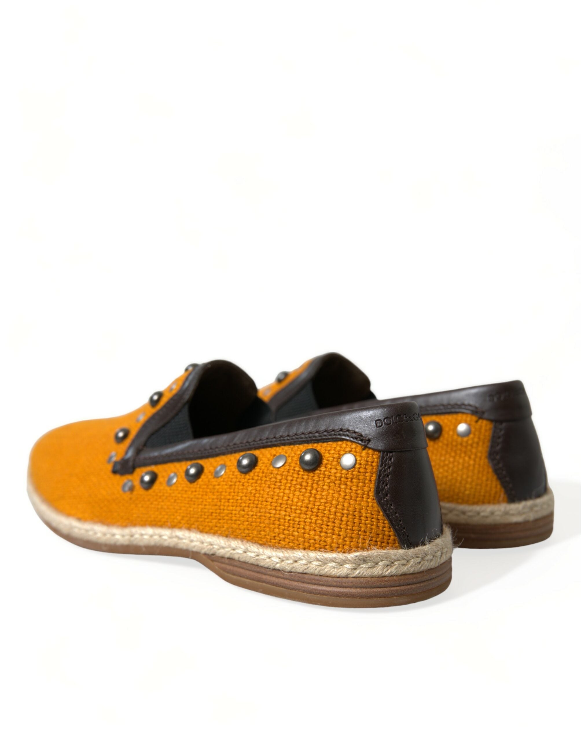 Oranje linnen leren loafers met studs