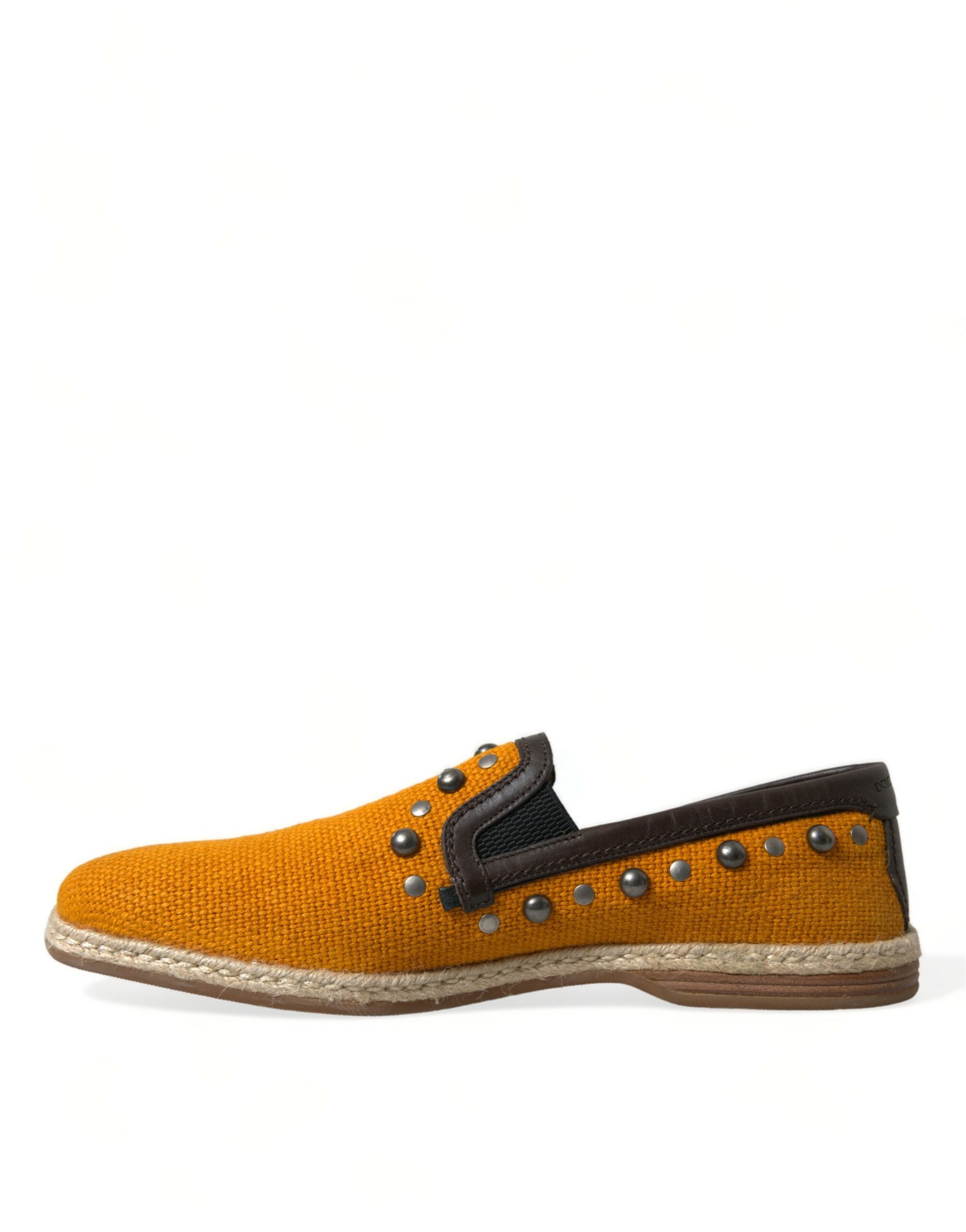 Oranje linnen leren loafers met studs