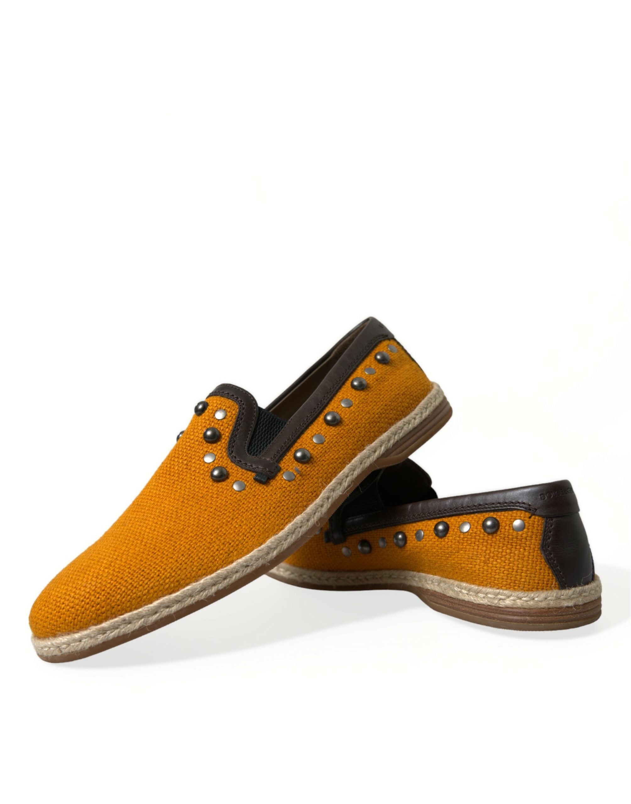 Oranje linnen leren loafers met studs