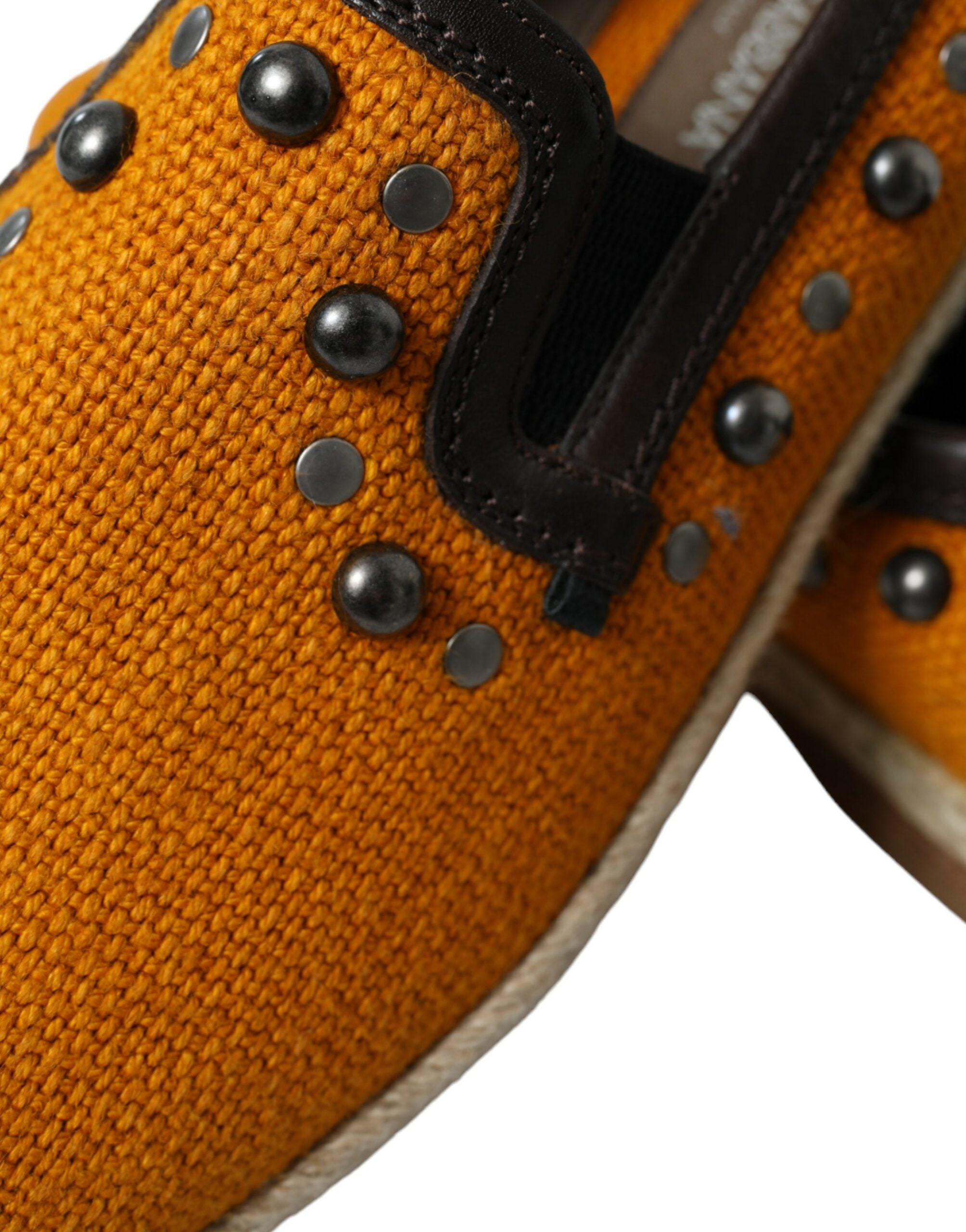 Oranje linnen leren loafers met studs