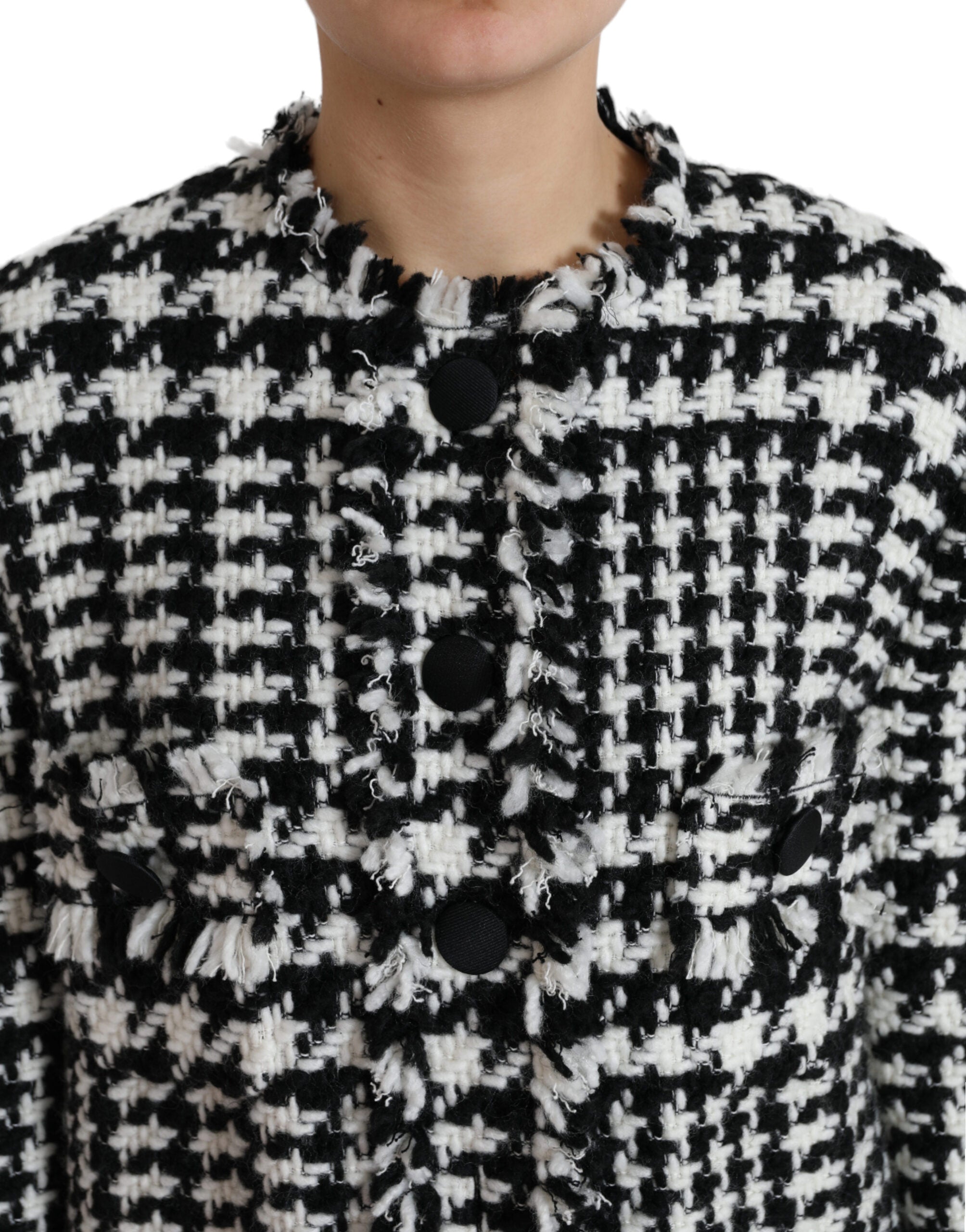 Zwart-wit pied-de-poule trenchcoatjack