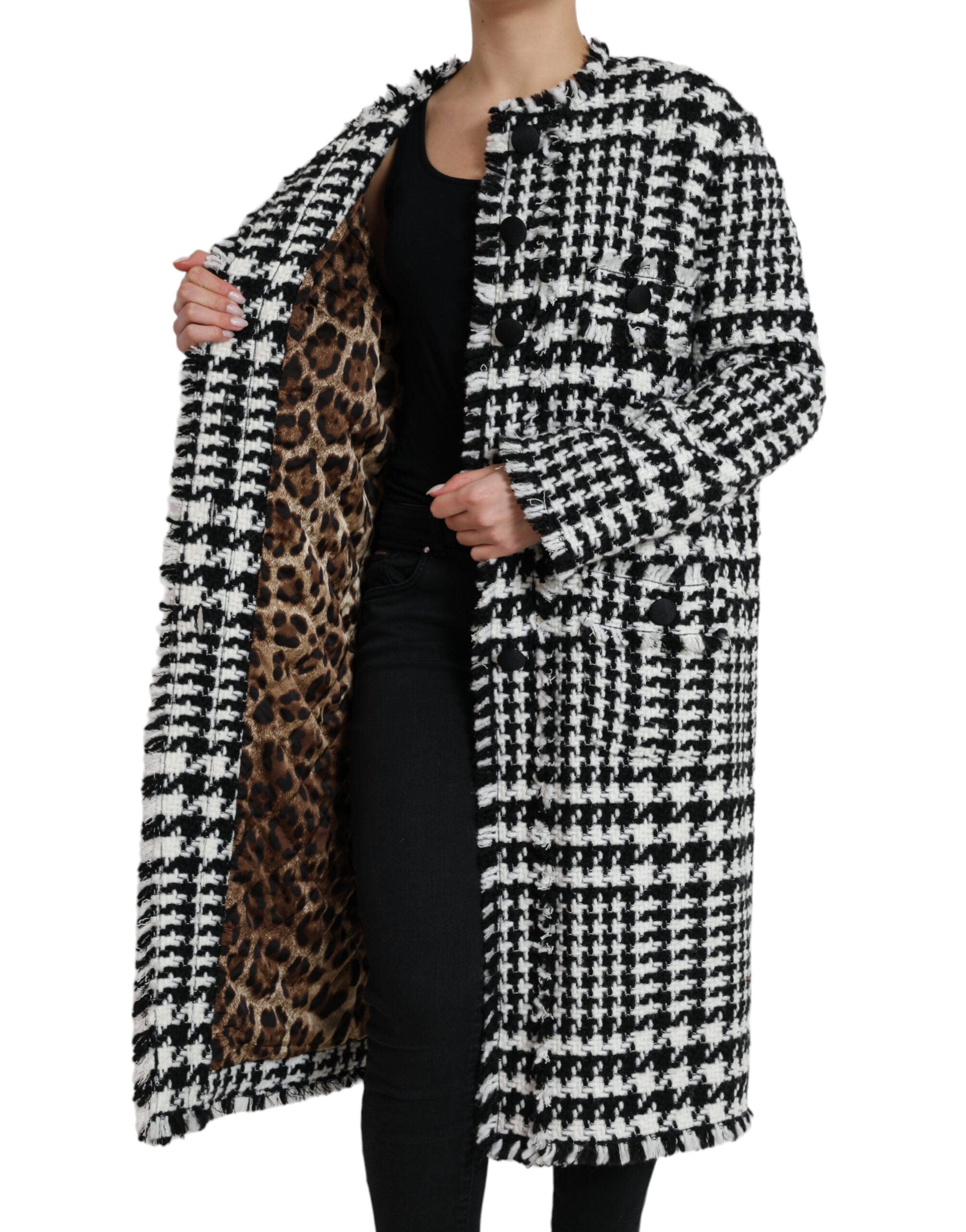 Zwart-wit pied-de-poule trenchcoatjack