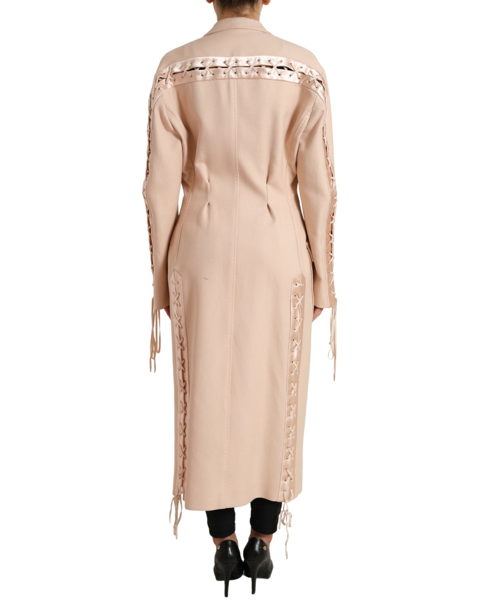 Beige katoenen enkelrijs lange jas