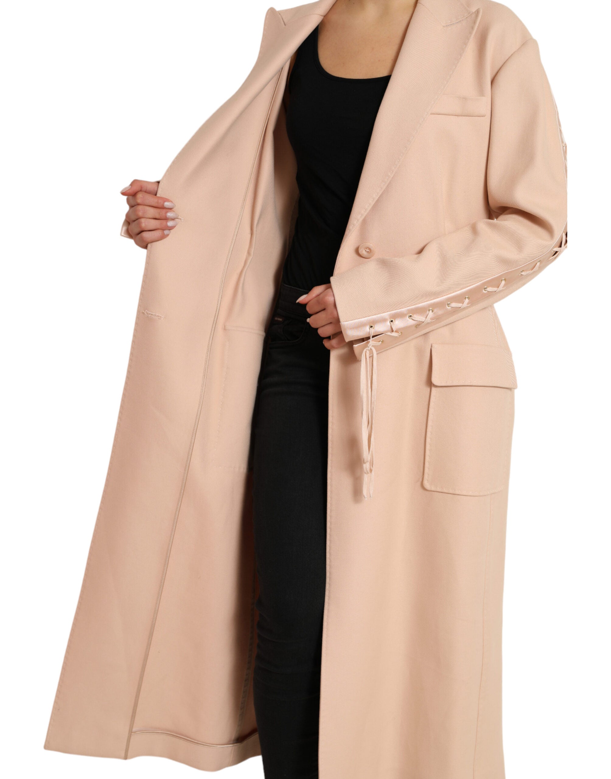 Beige katoenen enkelrijs lange jas