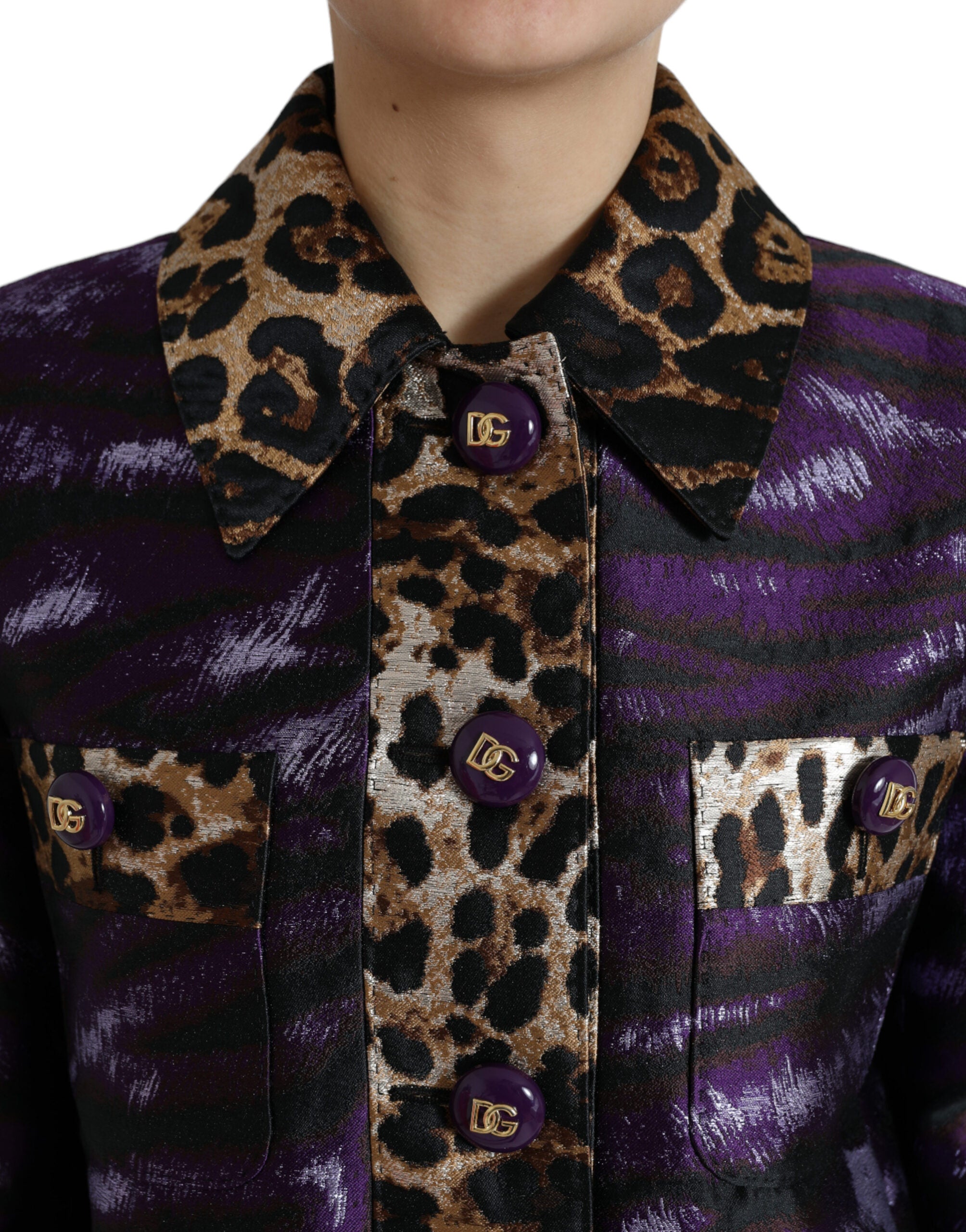 Paars lamé jacquard jas met tijgerprint