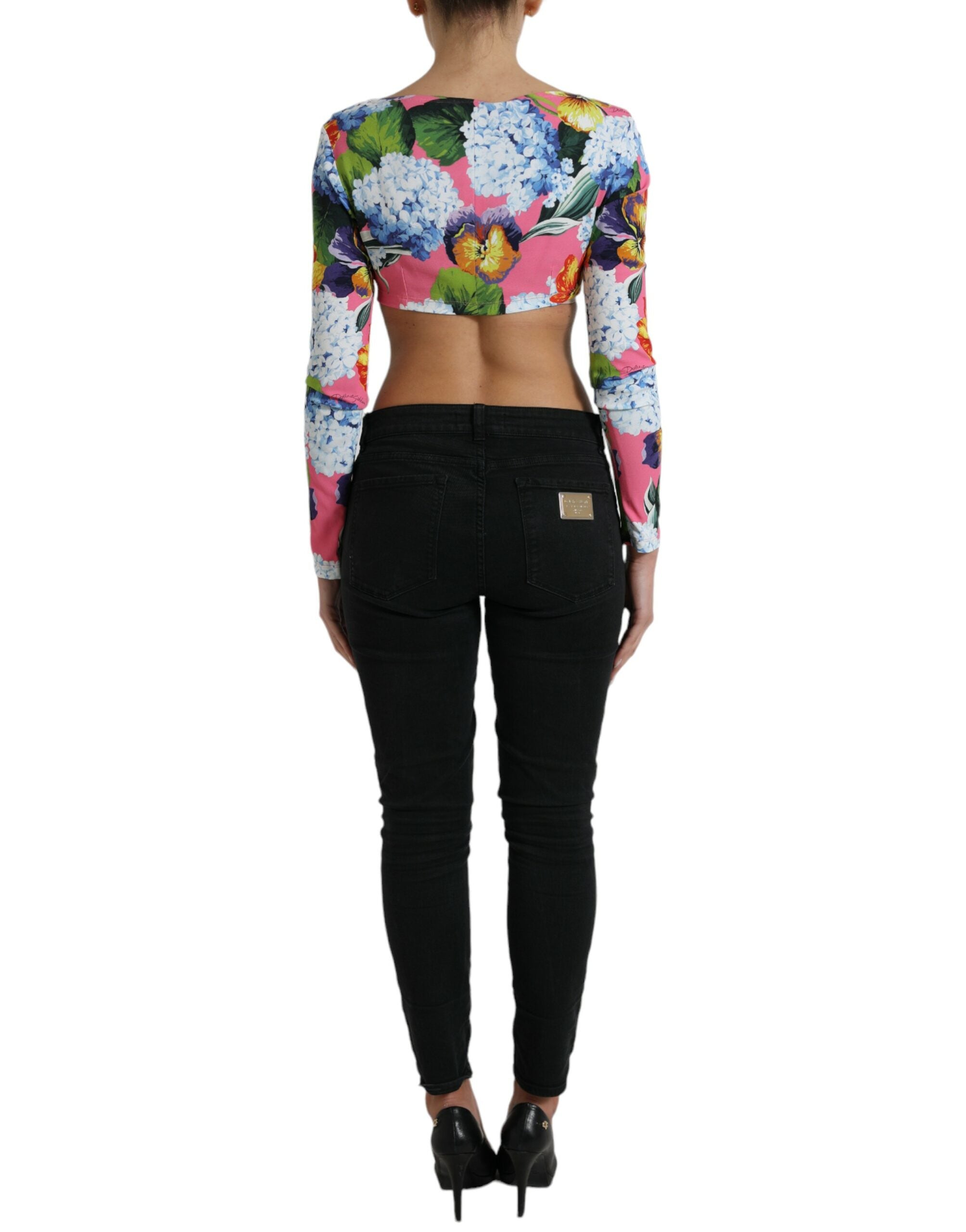 Veelkleurige bloemen crop top met lange mouwen