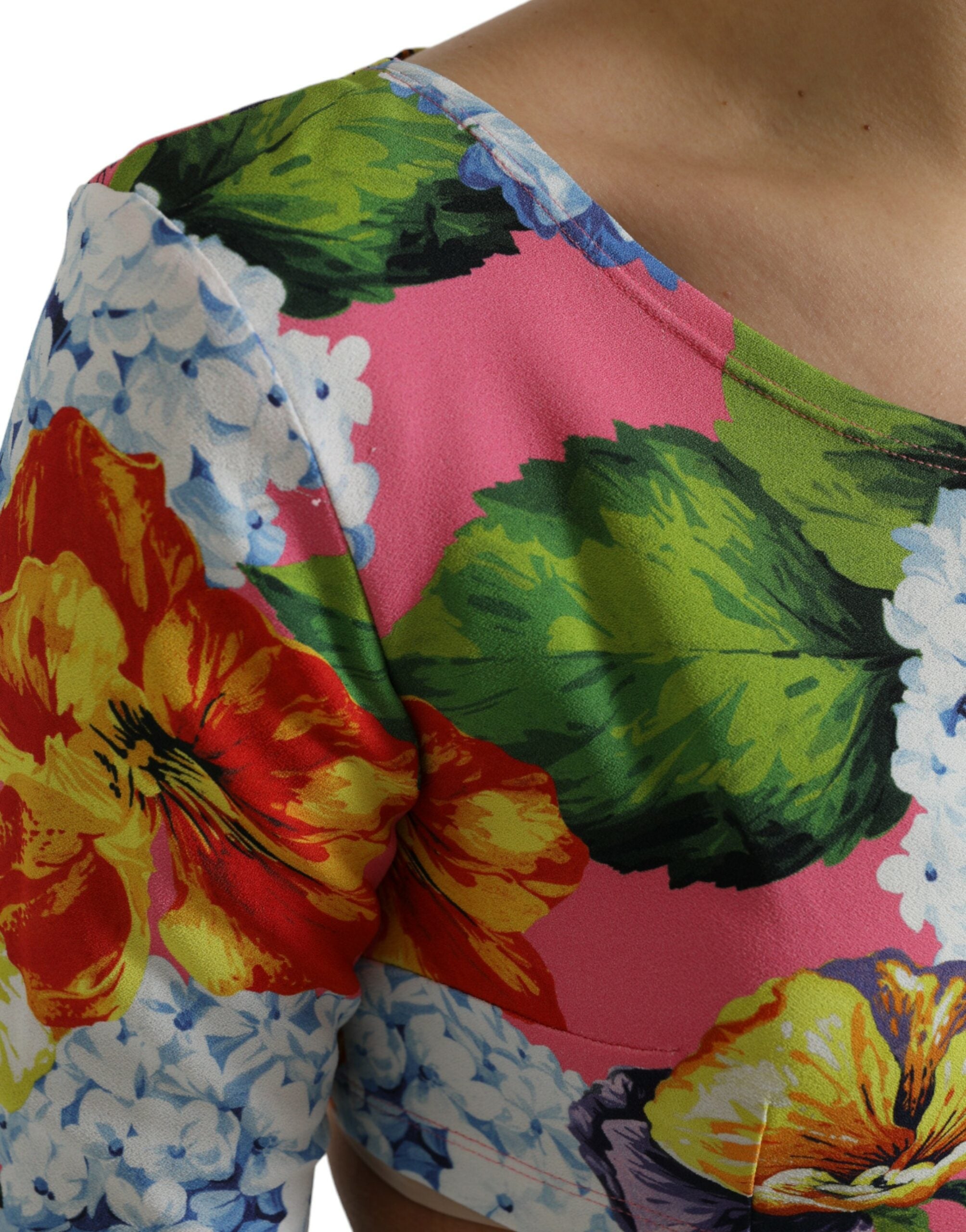 Veelkleurige bloemen crop top met lange mouwen
