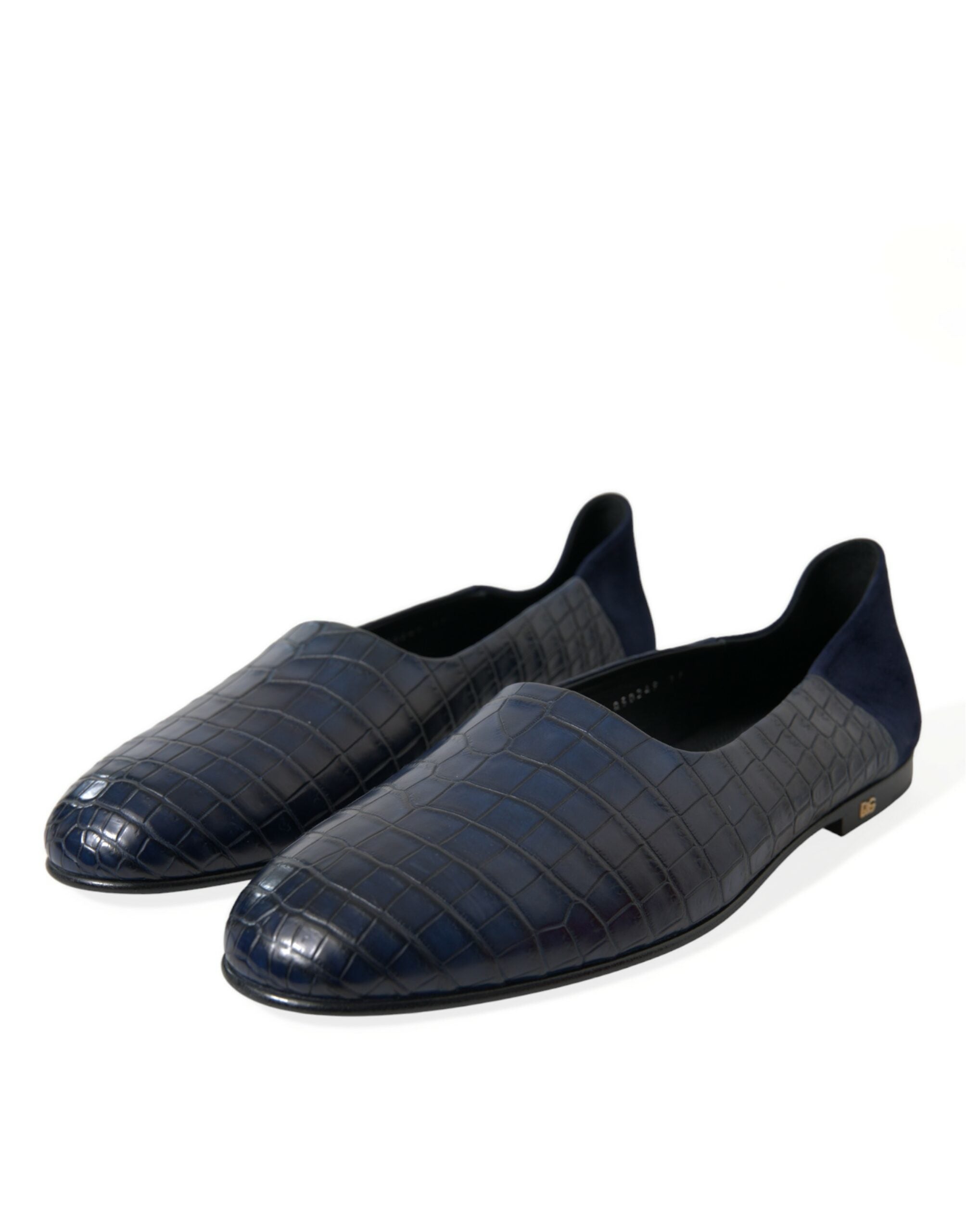 Blauwe krokodillenleren loafers instappers
