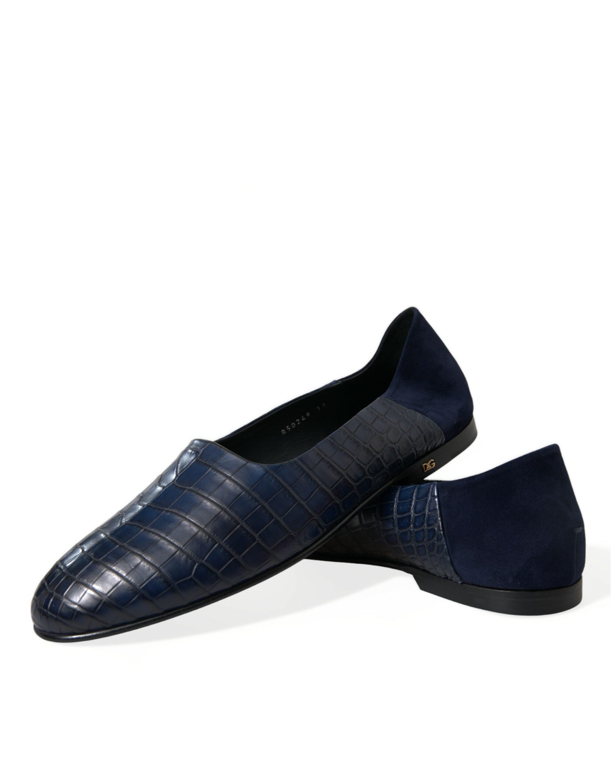 Blauwe krokodillenleren loafers instappers