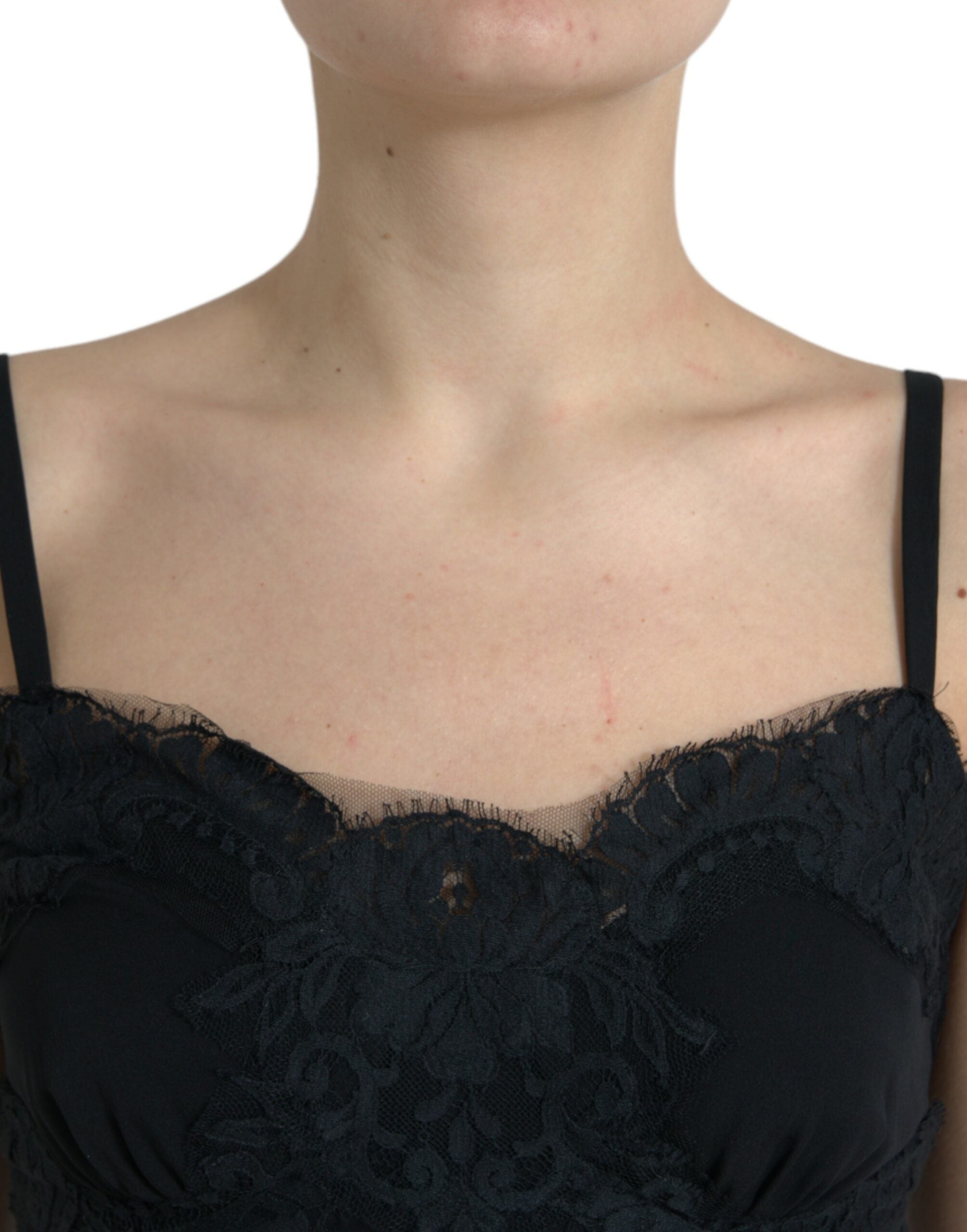 Zwarte zijden stretch kanten mouwloze tanktop