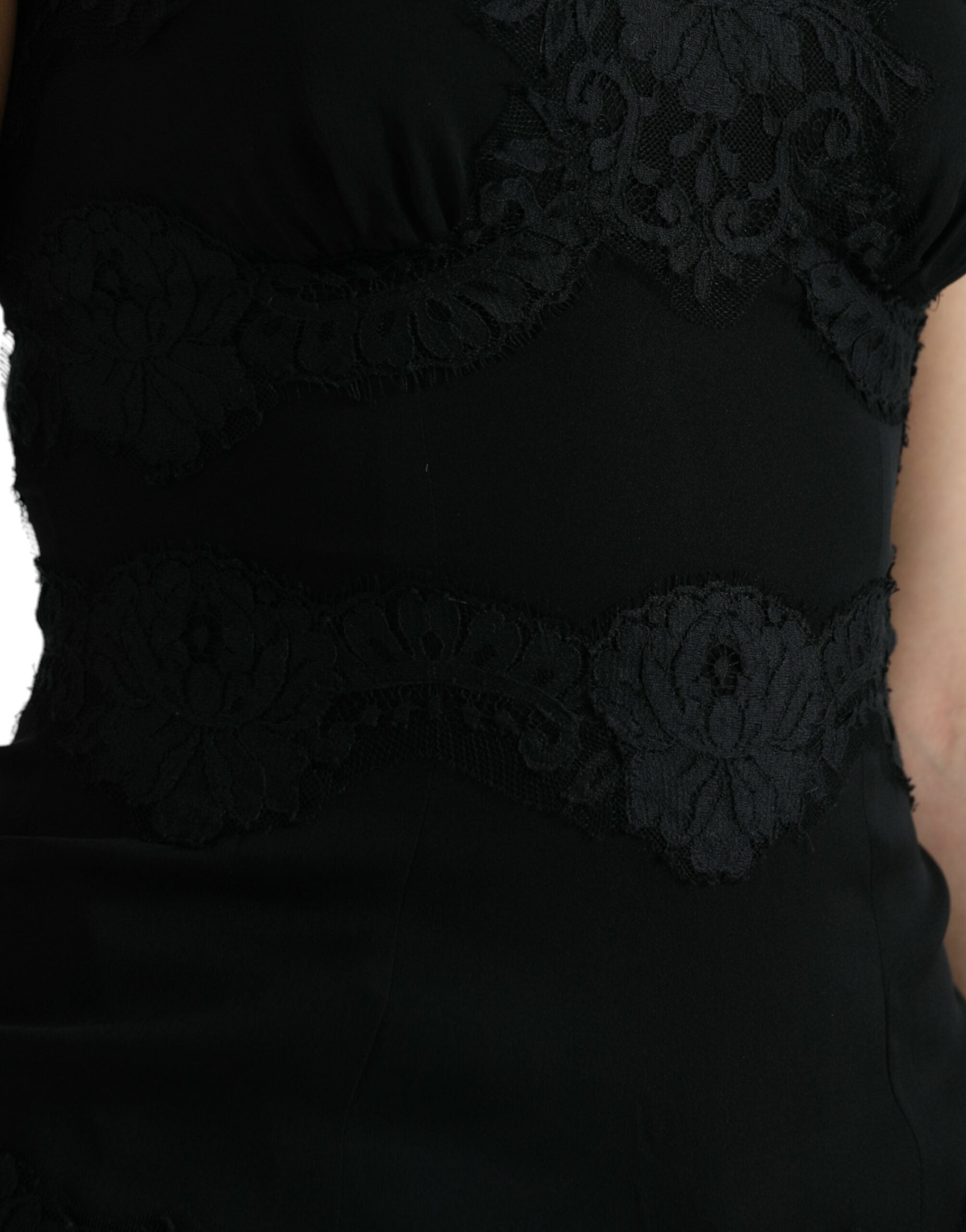 Zwarte zijden stretch kanten mouwloze tanktop