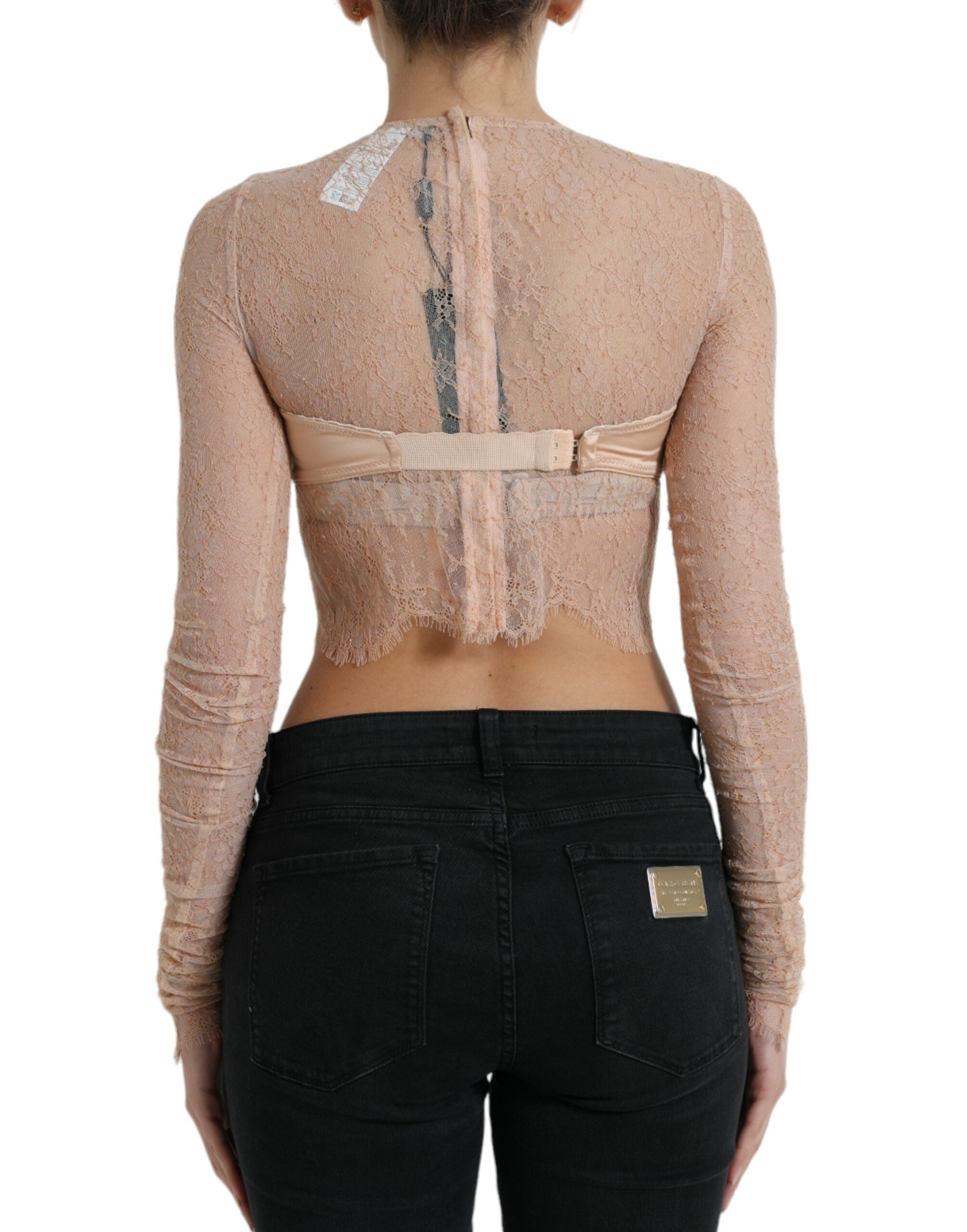 Beige nylon bloemenkant bustier cropped top