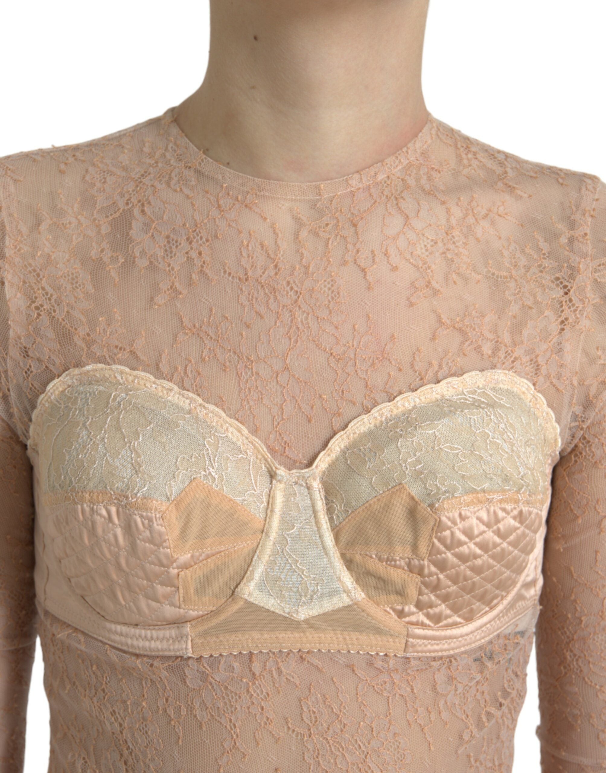Beige nylon bloemenkant bustier cropped top