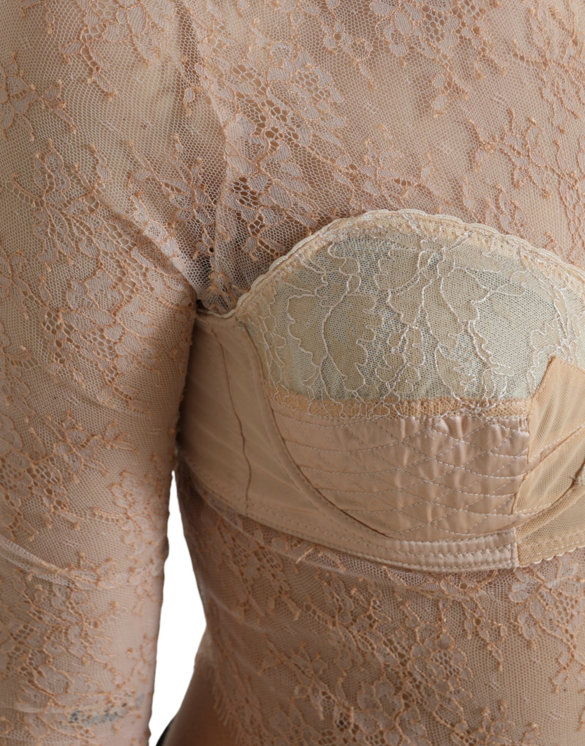 Beige nylon bloemenkant bustier cropped top