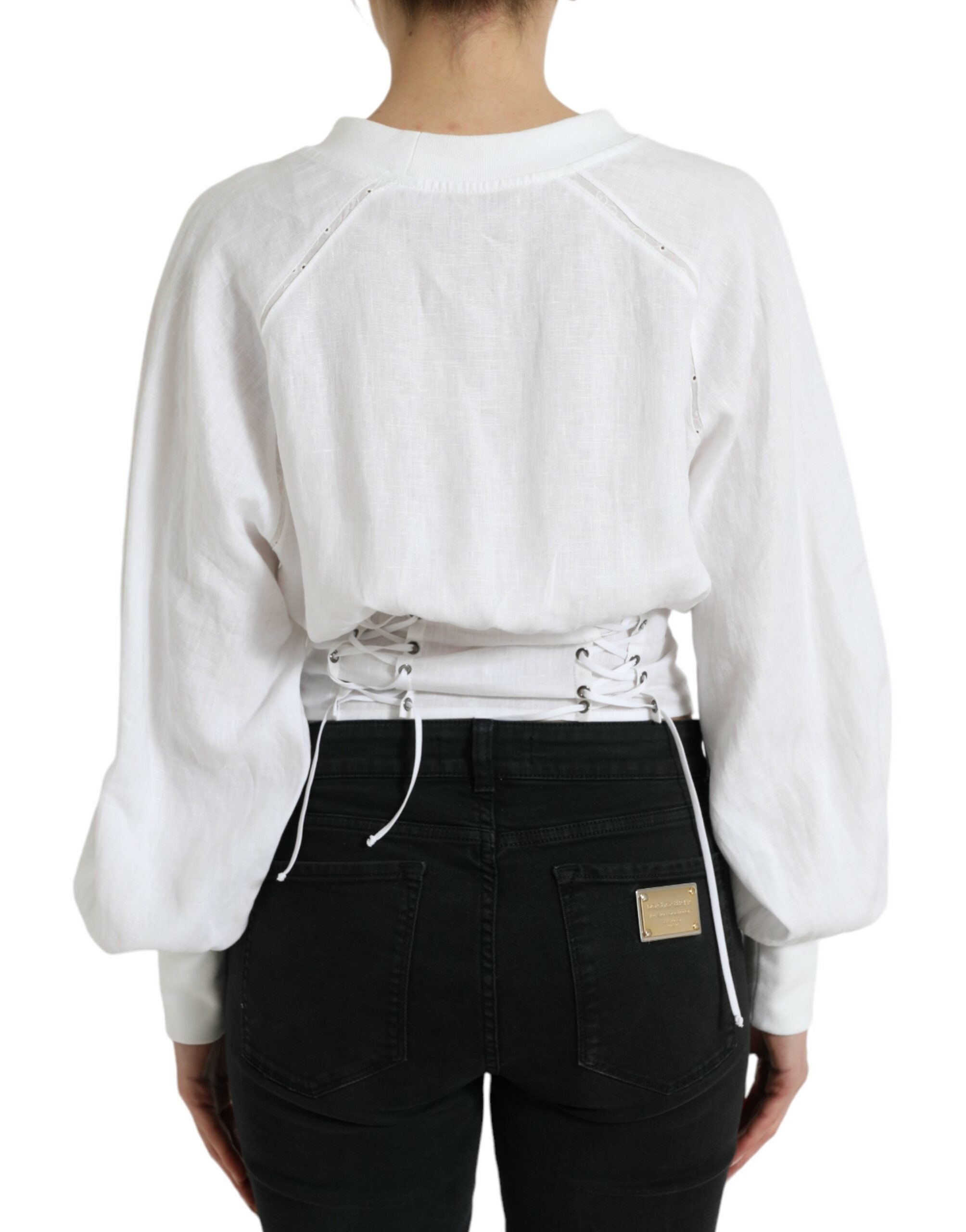 Wit katoenen korset met lange mouwen en cropped bovenkleding