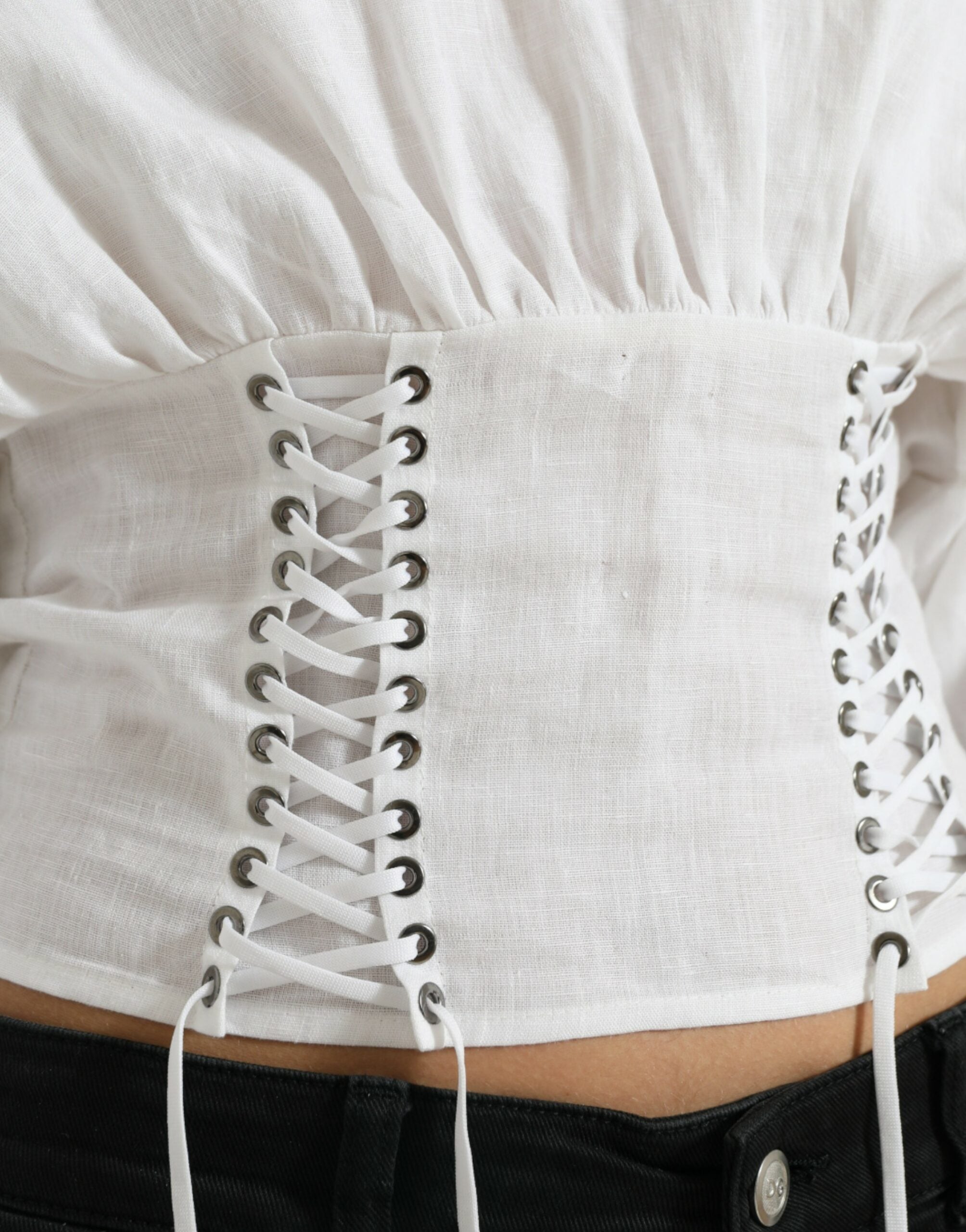 Wit katoenen korset met lange mouwen en cropped bovenkleding