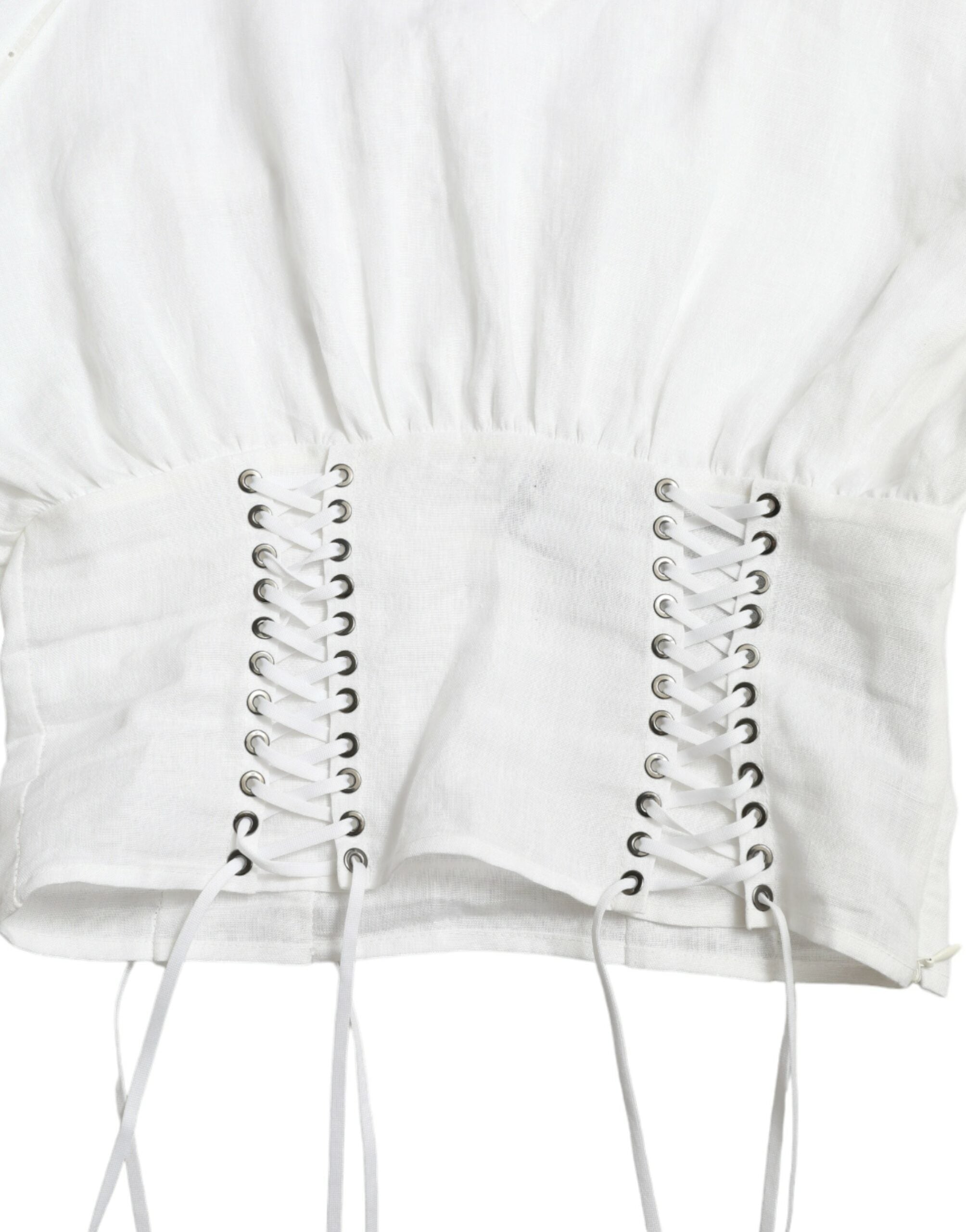 Wit katoenen korset met lange mouwen en cropped bovenkleding
