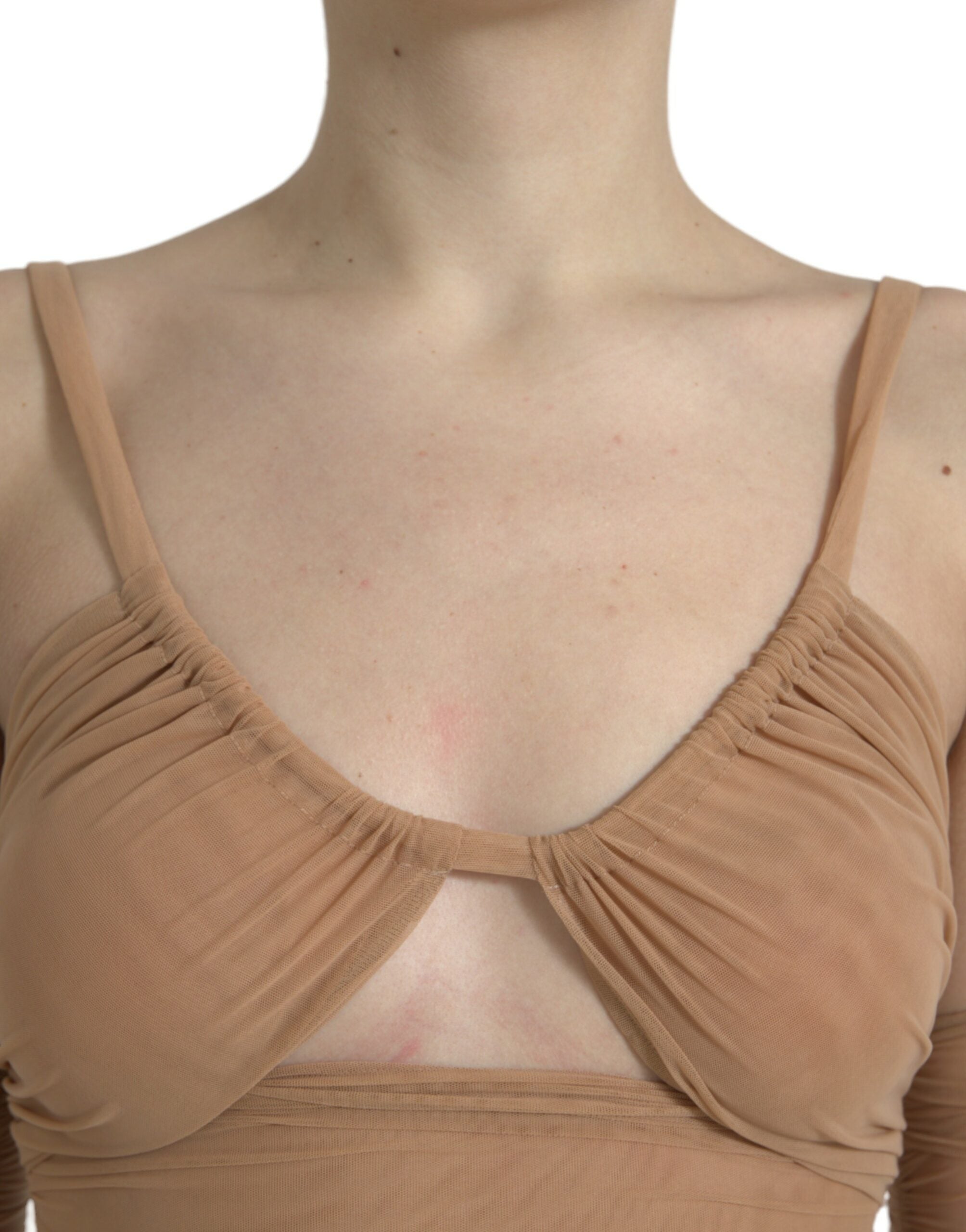 Bruine nylon stretch open schouder crop top