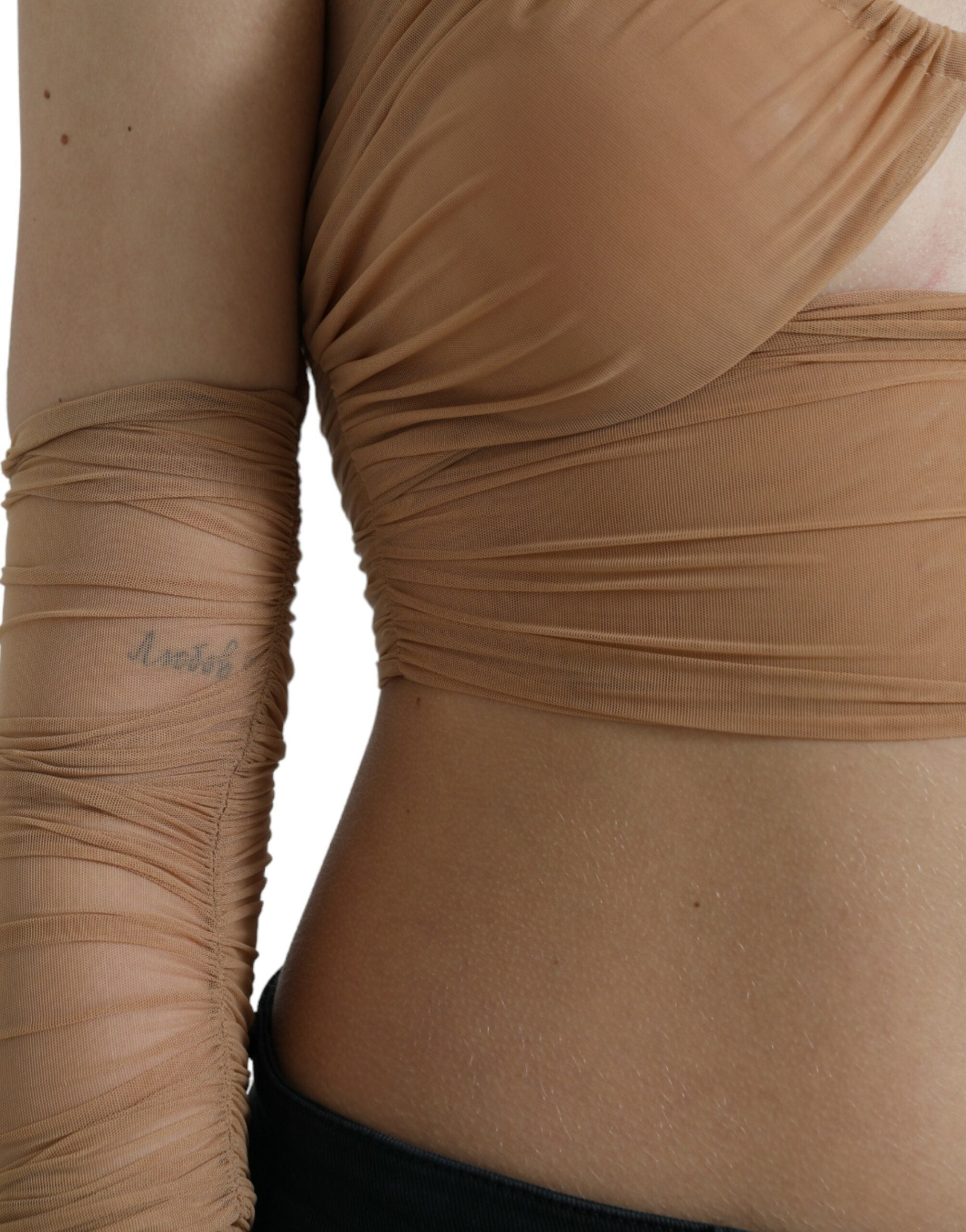 Bruine nylon stretch open schouder crop top