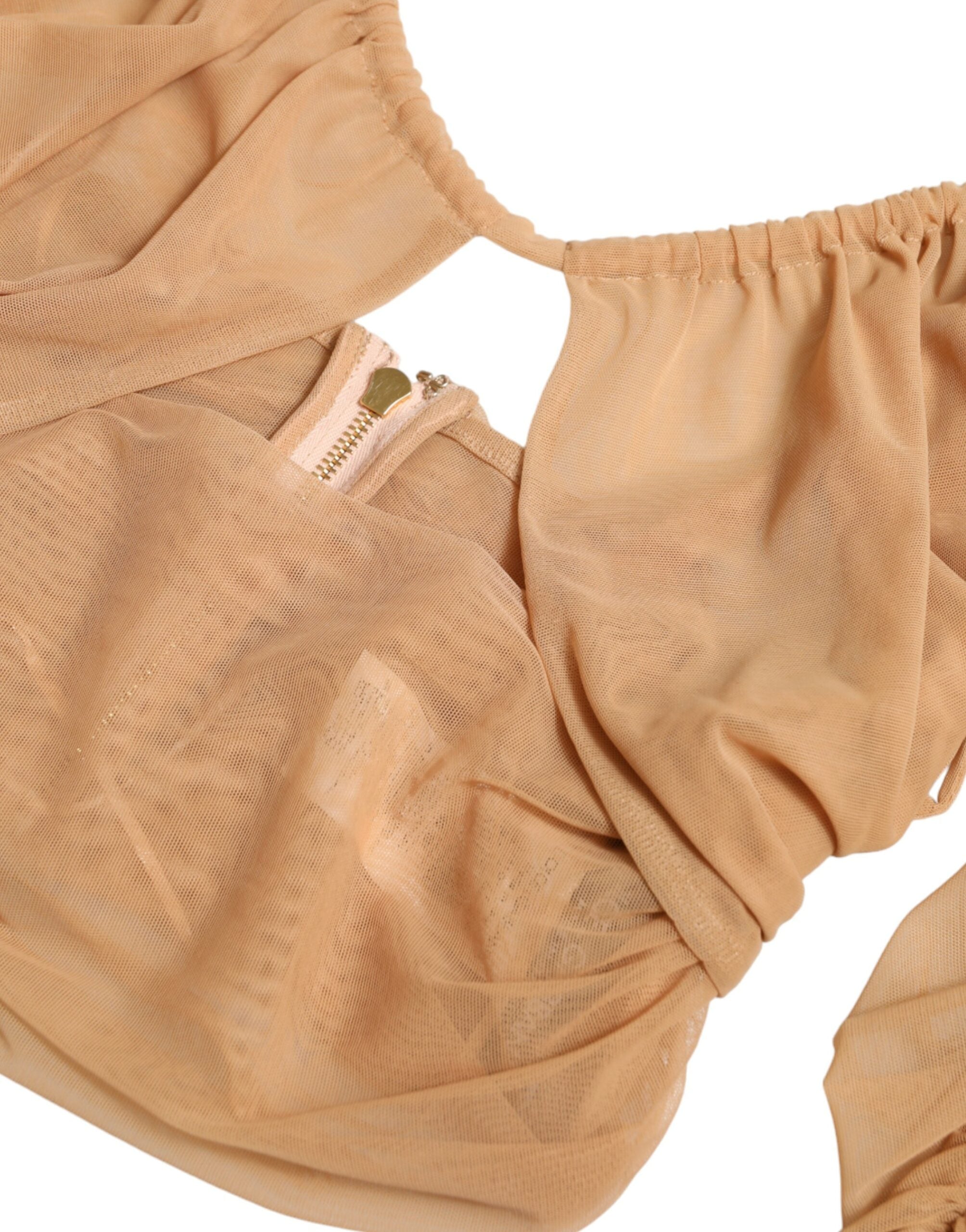 Bruine nylon stretch open schouder crop top