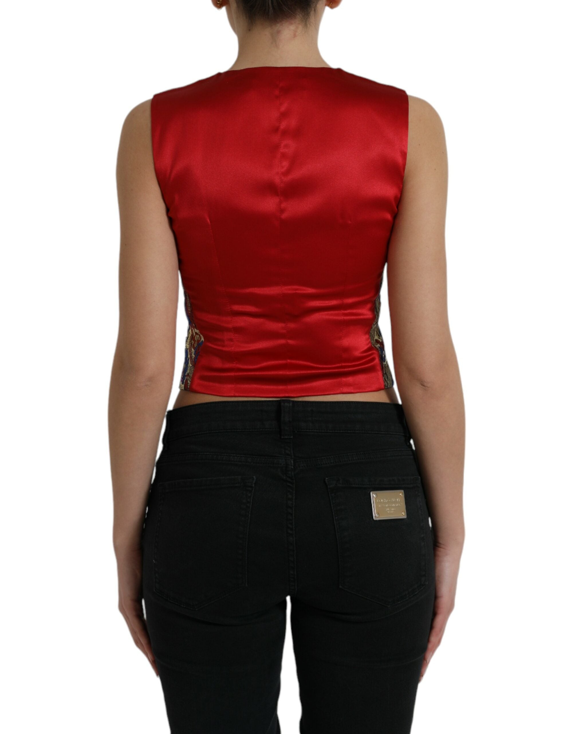 Veelkleurige jacquard-vesttop met knopen