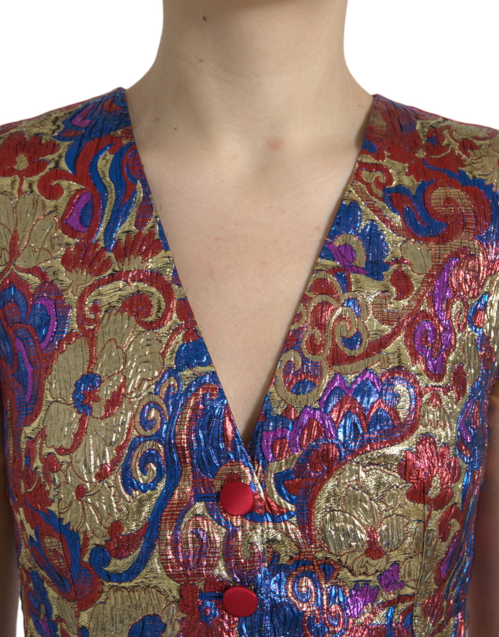 Veelkleurige jacquard-vesttop met knopen