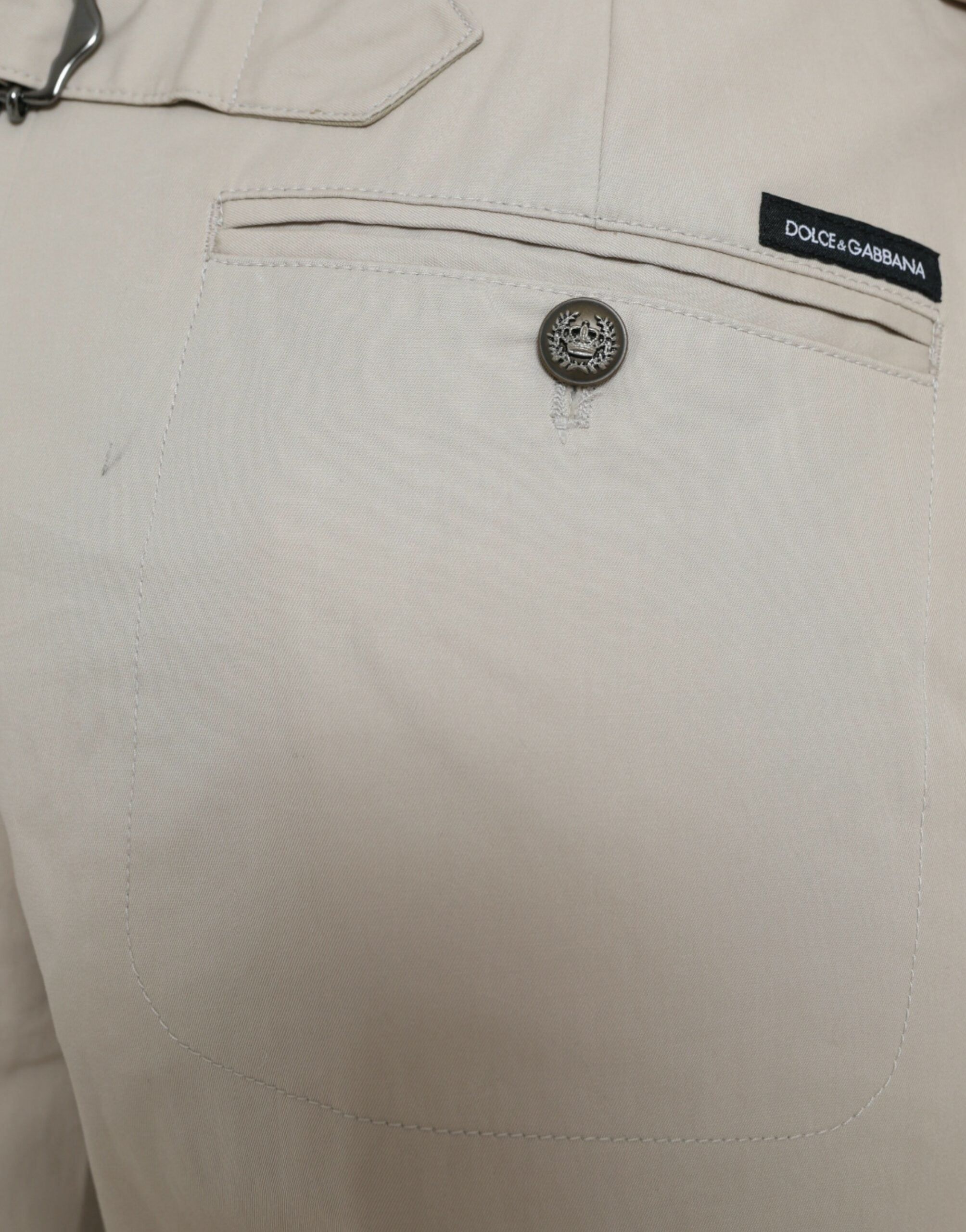 Beige katoenen hoge taille taps toelopende broek