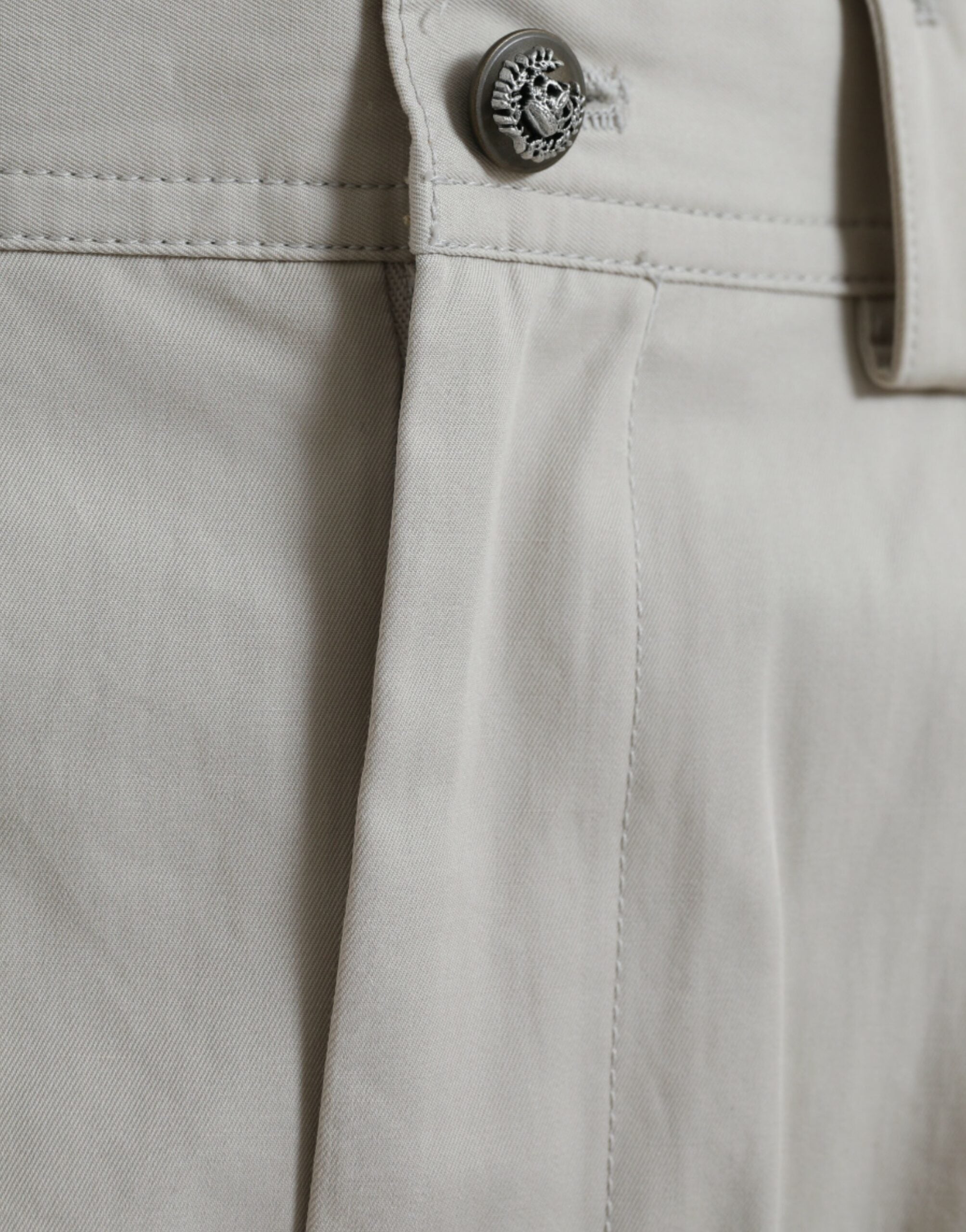 Beige katoenen hoge taille taps toelopende broek