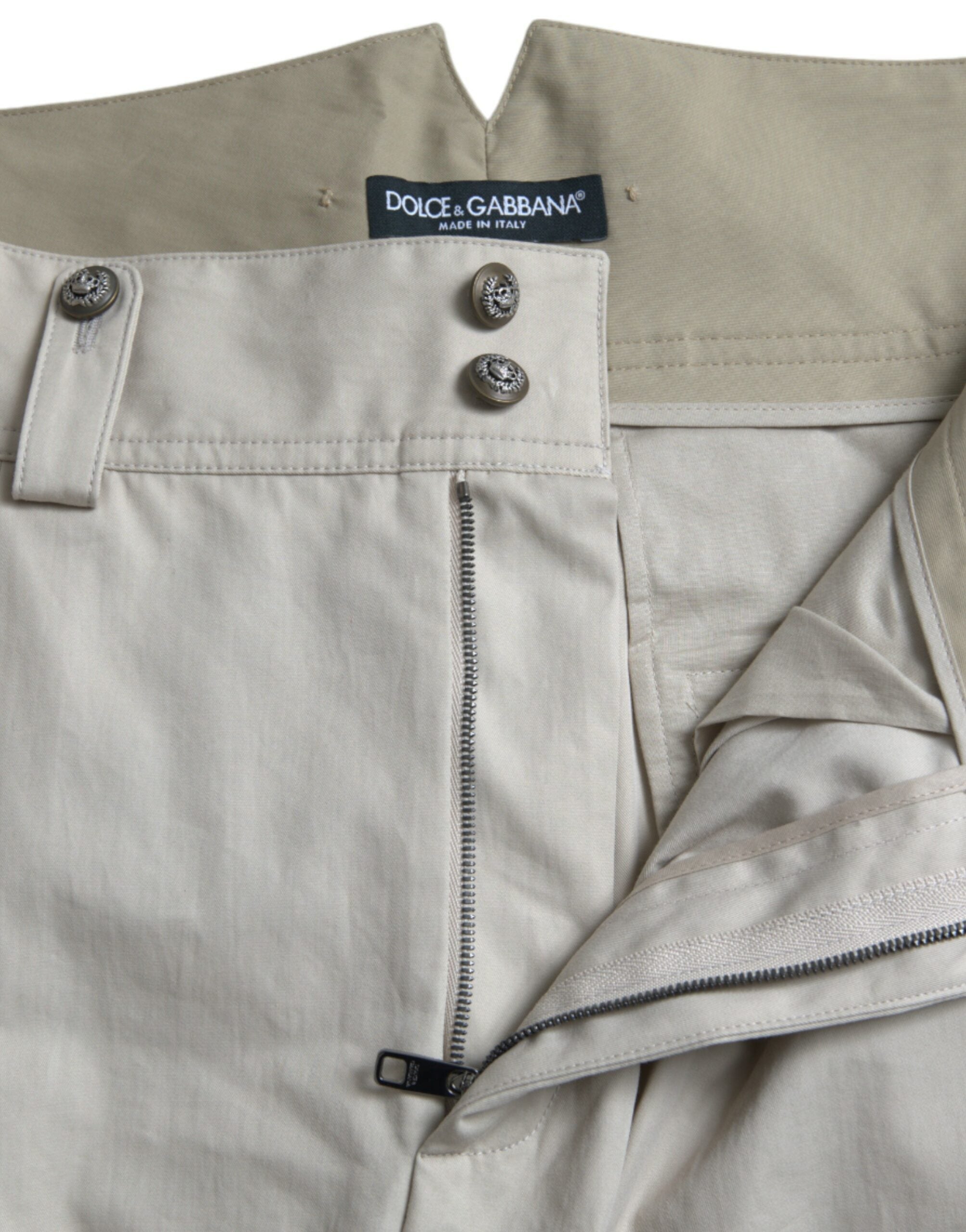 Beige katoenen hoge taille taps toelopende broek