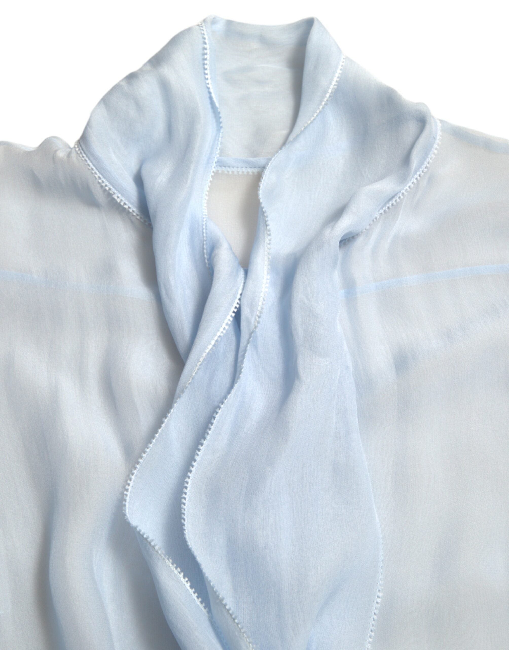 Blauwe blouse met lange mouwen en Ascot-kraag