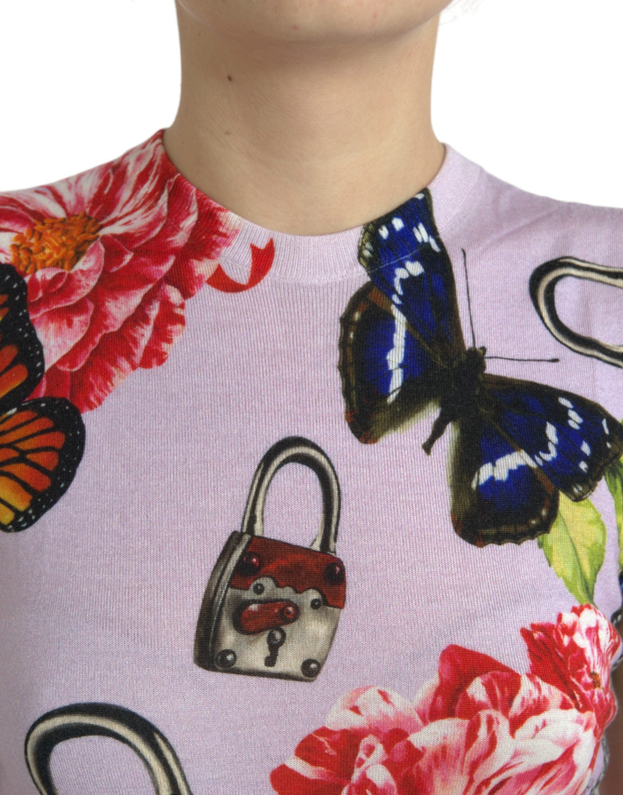 Veelkleurige tanktop met bloemenhangslot en vlindermotief