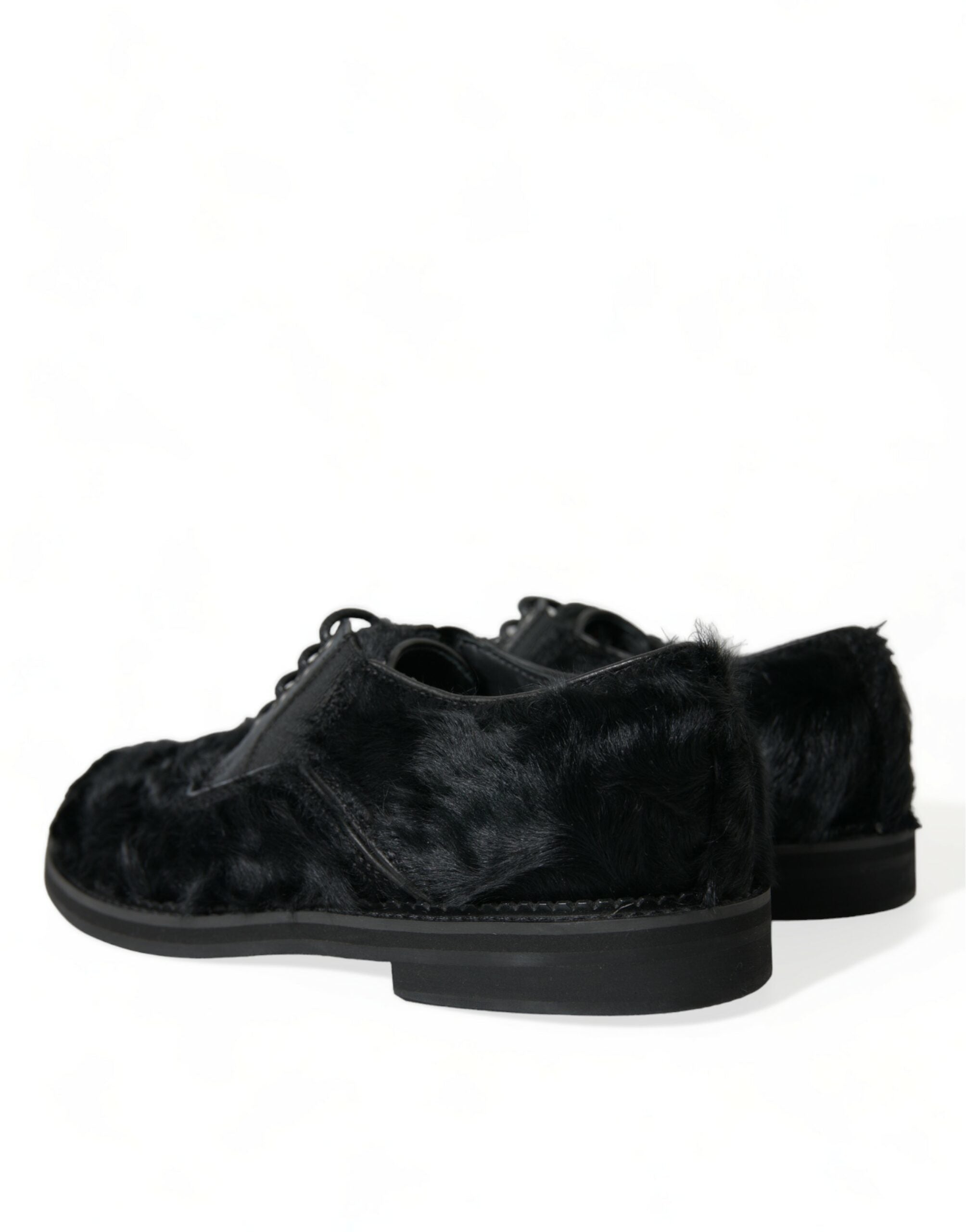 Zwarte veterschoenen van bontleer met derby-motief