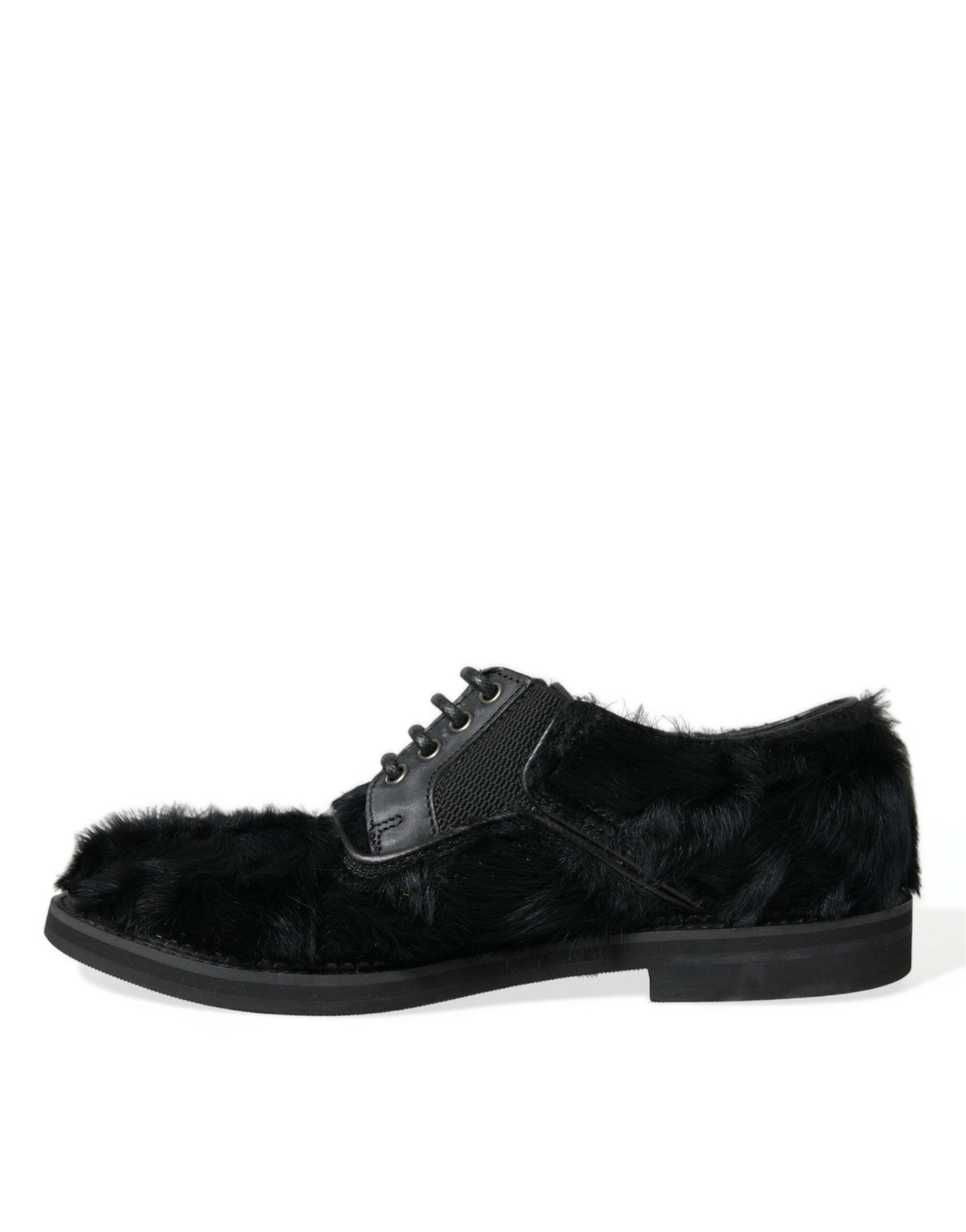 Zwarte veterschoenen van bontleer met derby-motief