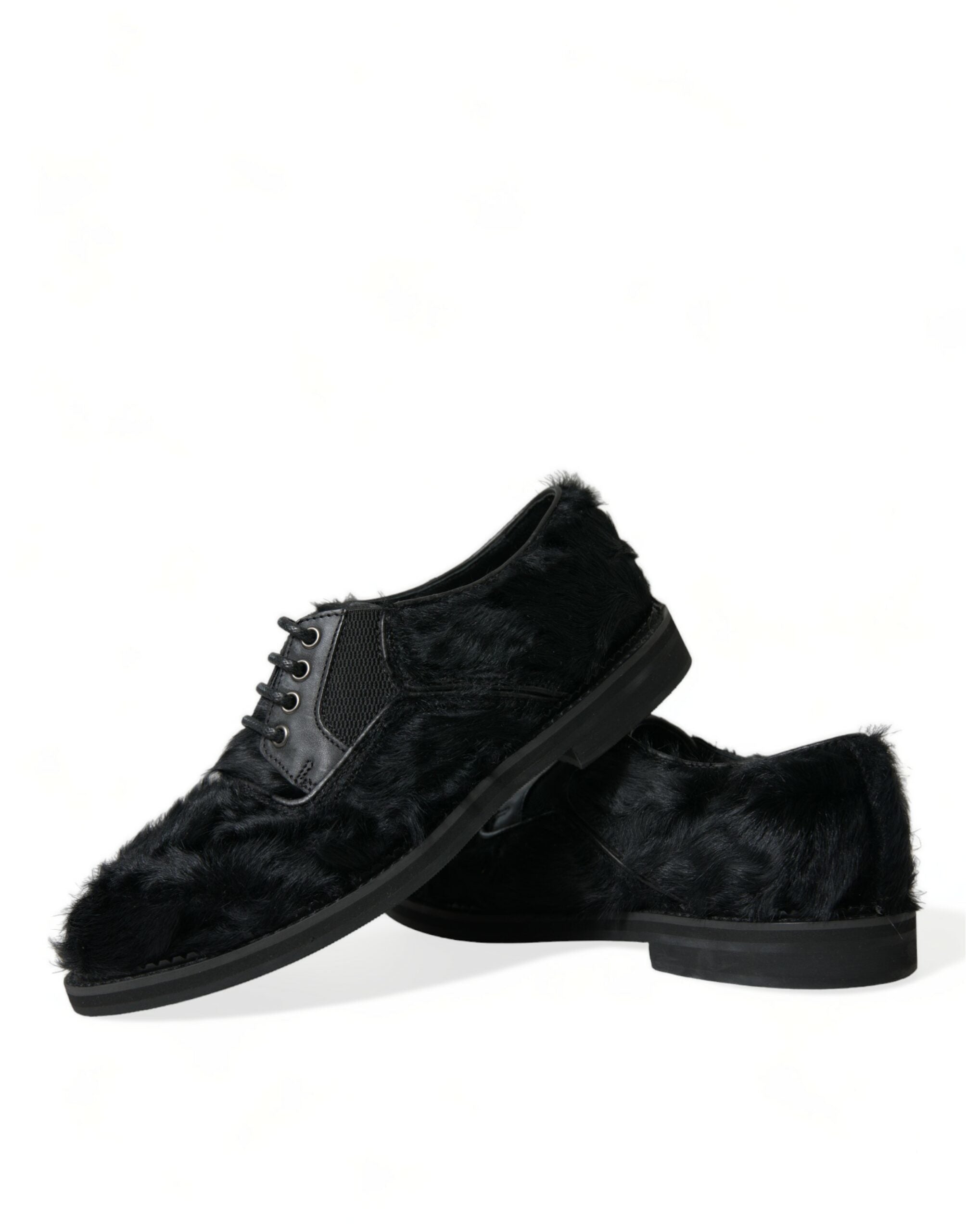 Zwarte veterschoenen van bontleer met derby-motief