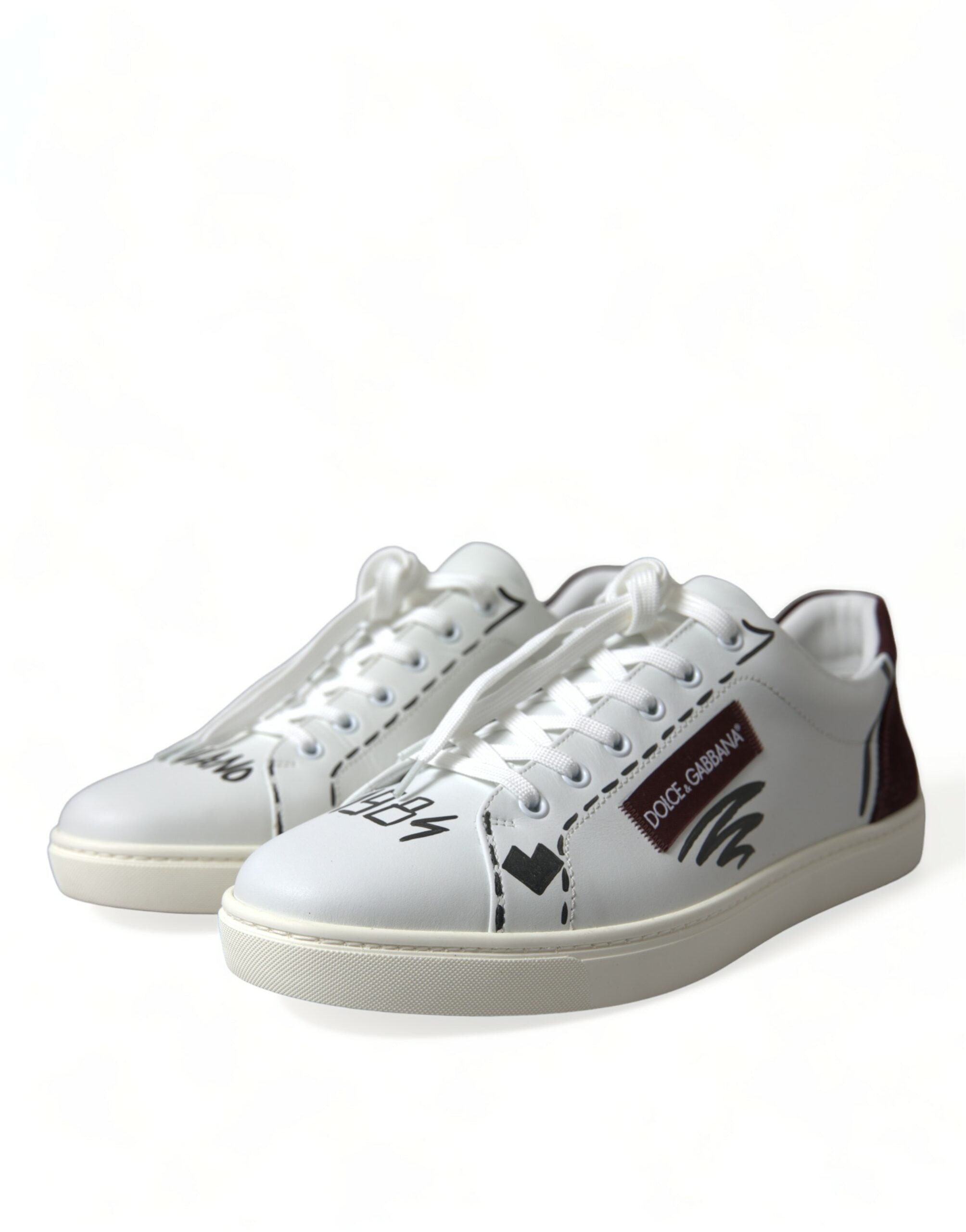 Witte Bordeaux leren lage sneakers met logo