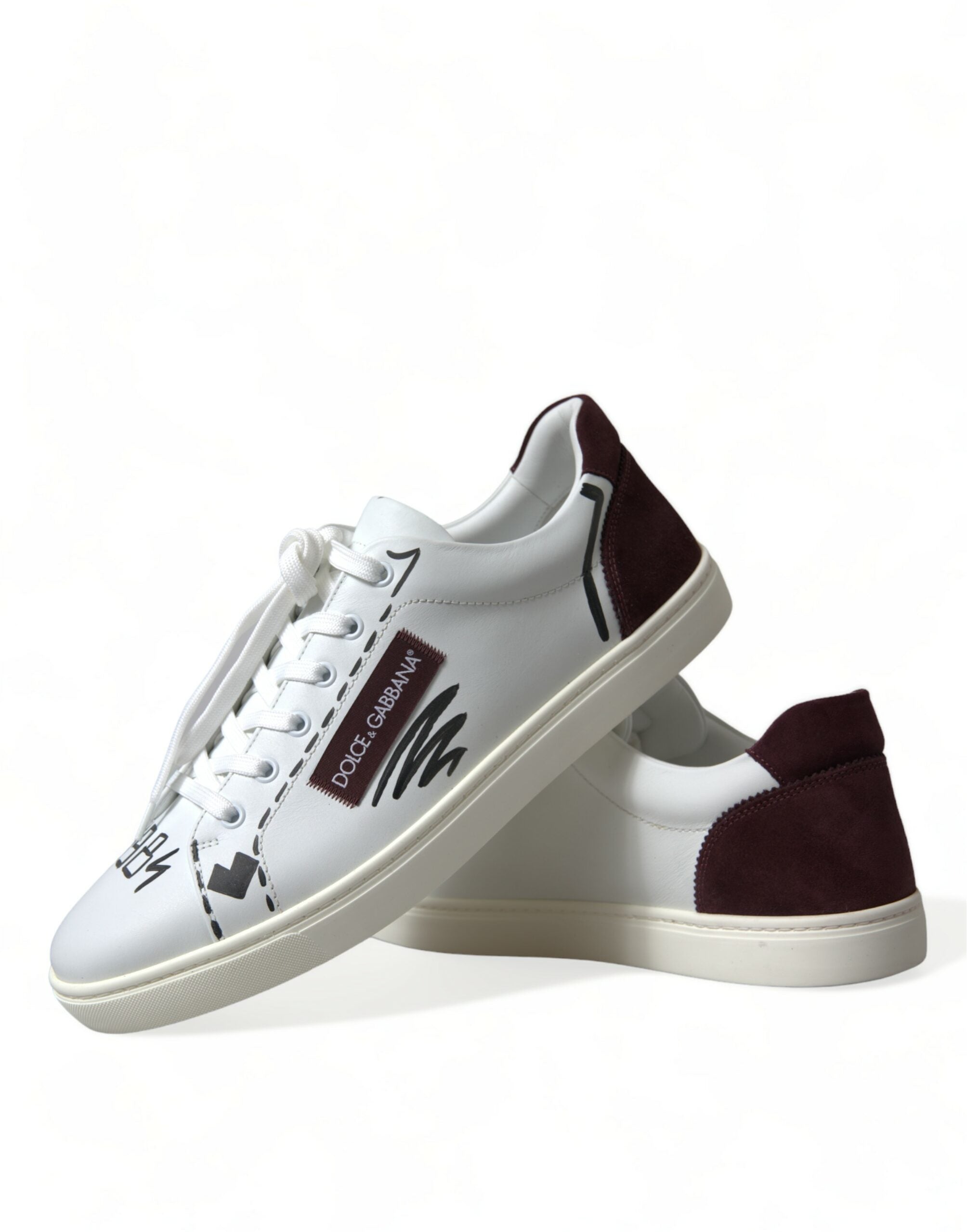 Witte Bordeaux leren lage sneakers met logo