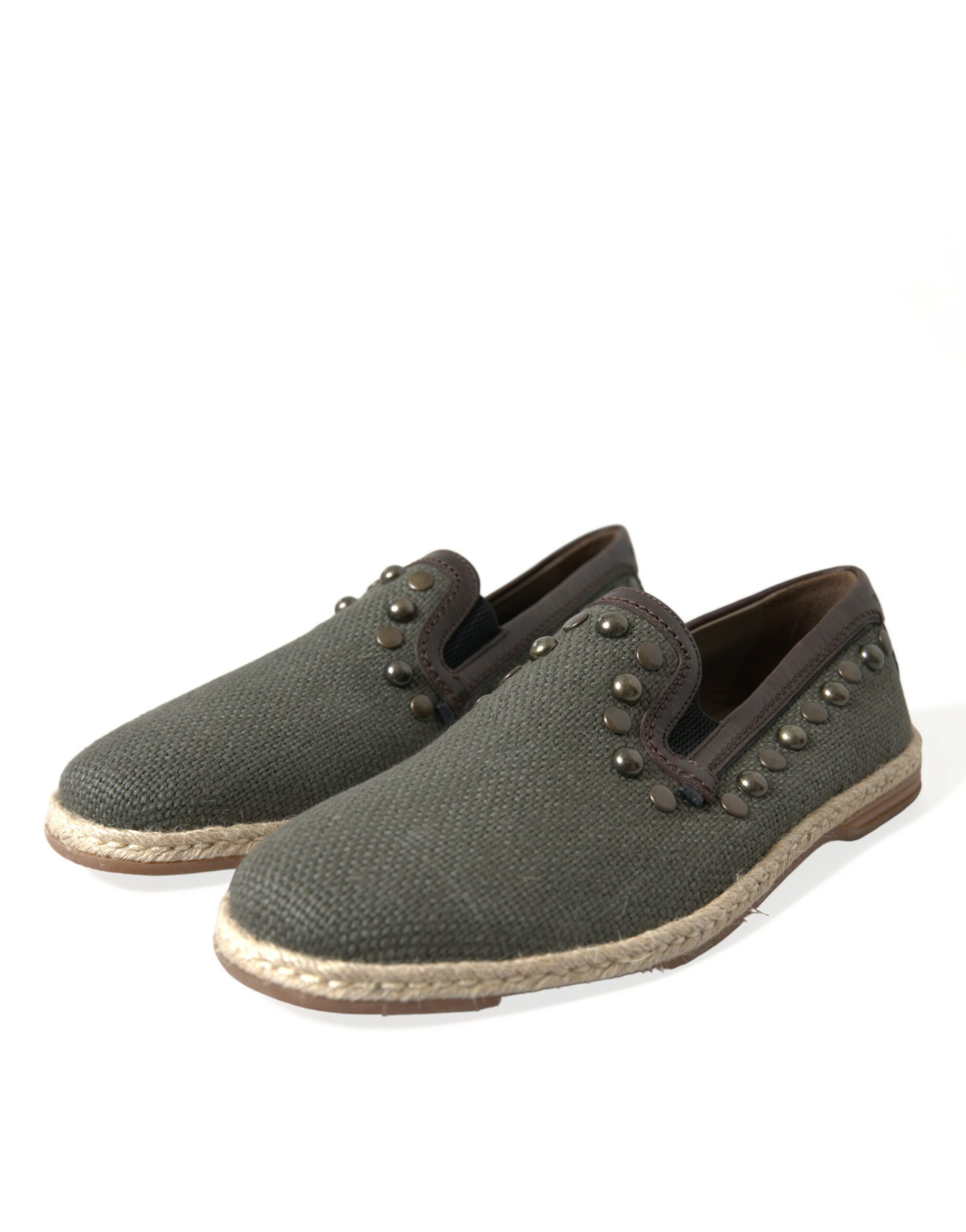 Grijze linnen leren loafers met studs