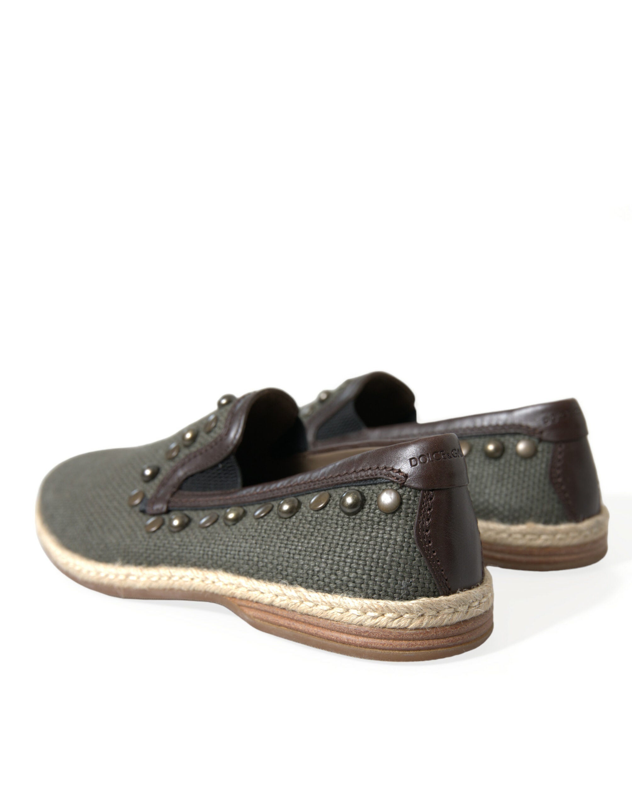 Grijze linnen leren loafers met studs