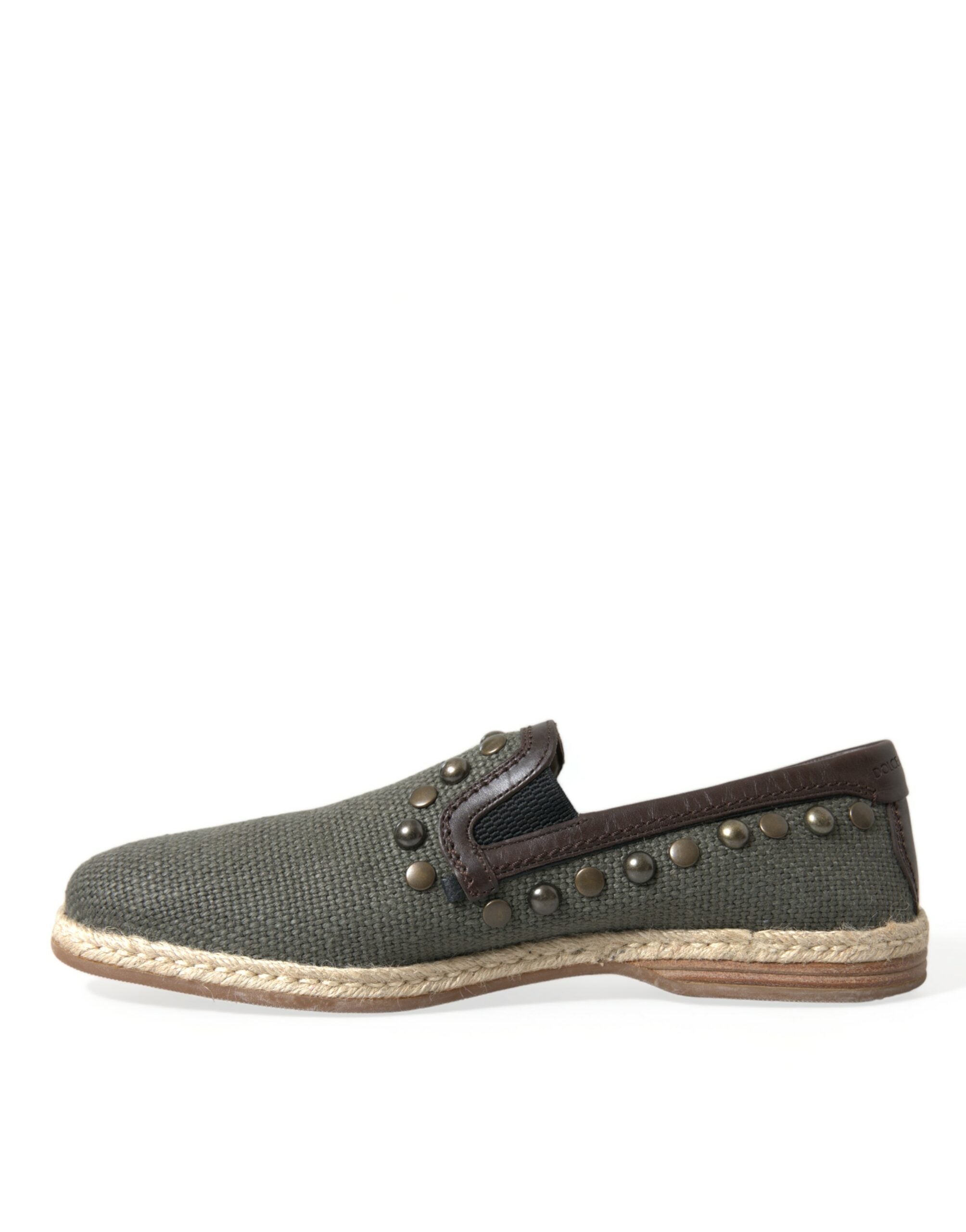 Grijze linnen leren loafers met studs