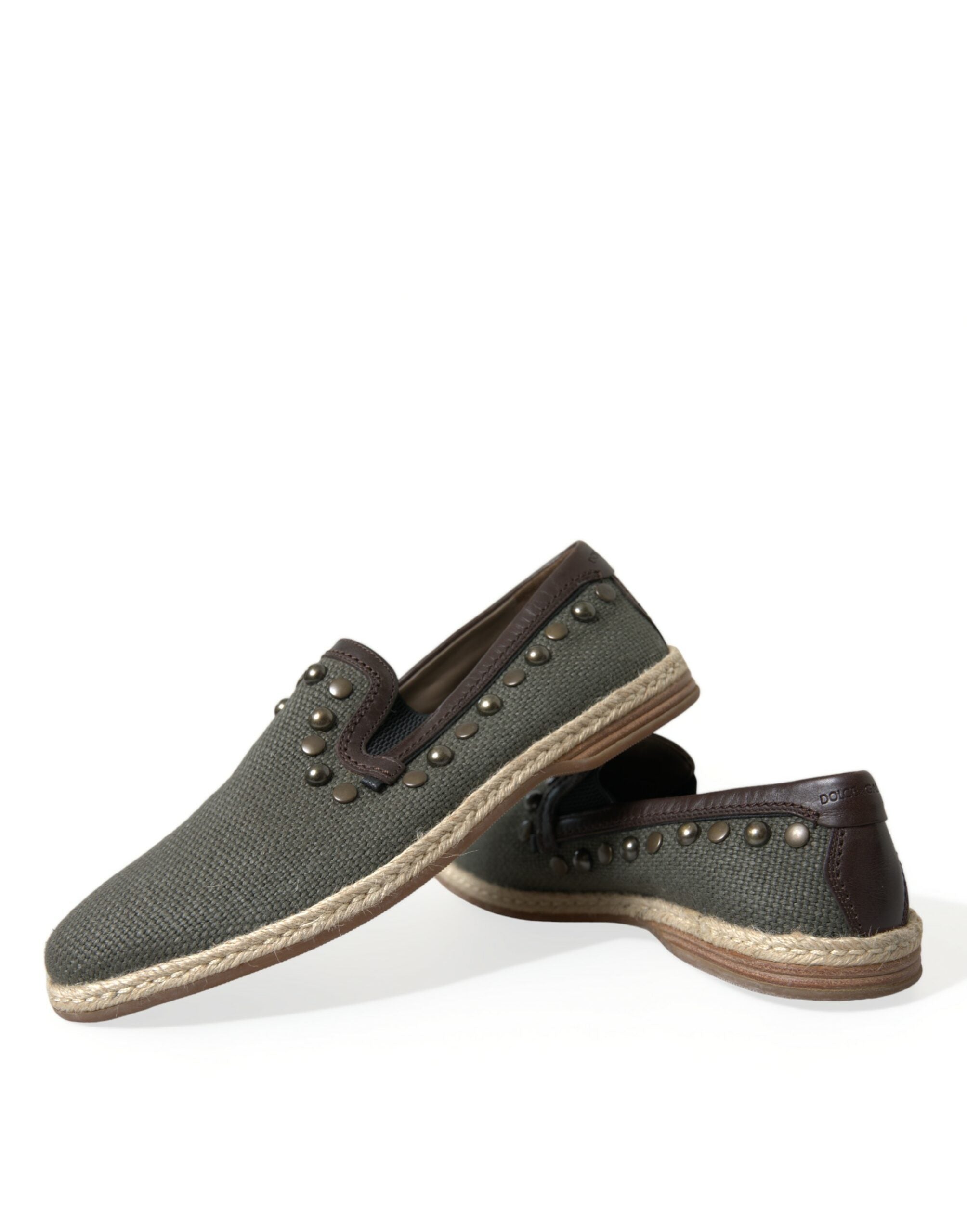 Grijze linnen leren loafers met studs