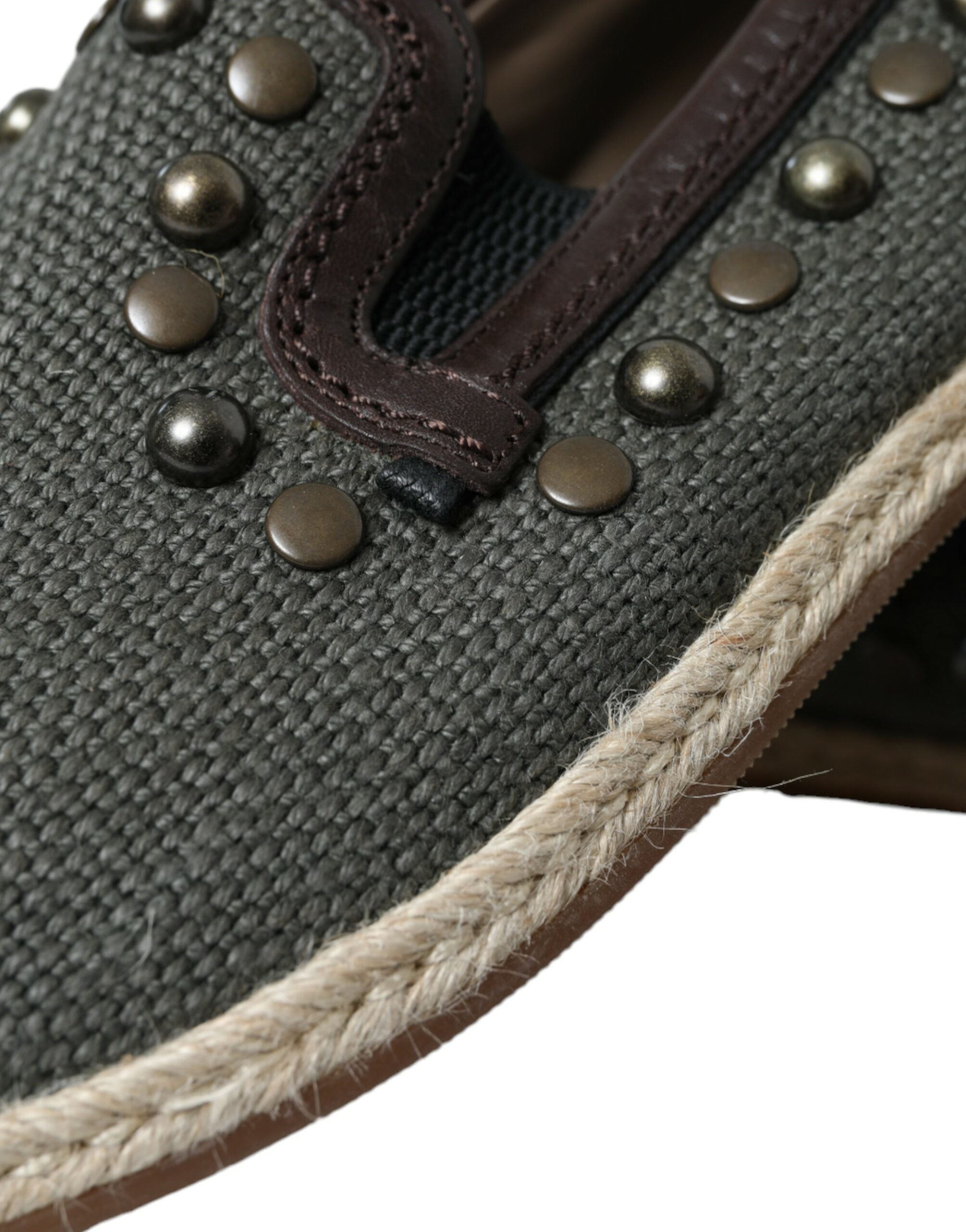 Grijze linnen leren loafers met studs
