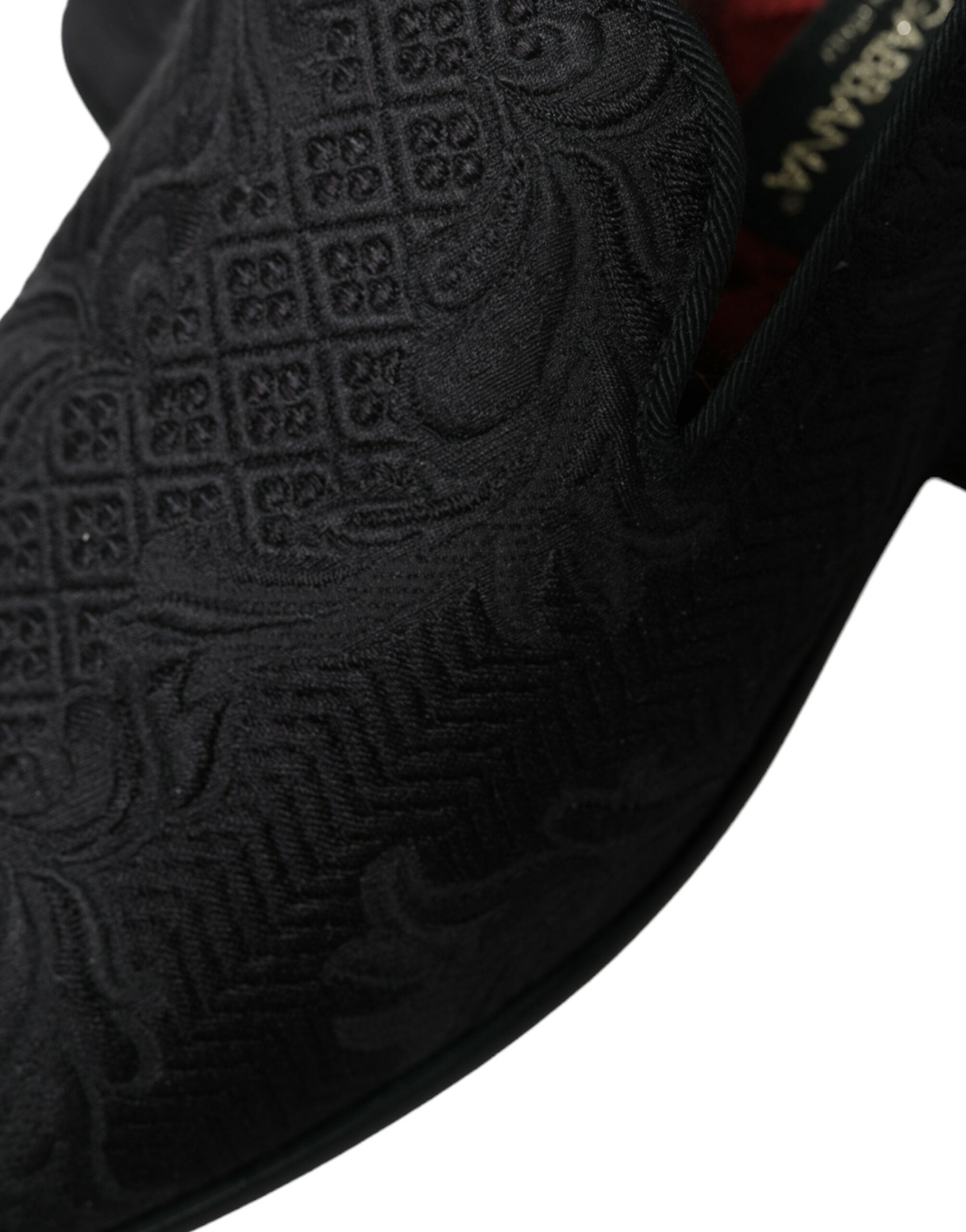 Zwarte brokaat heren instap loafer schoenen