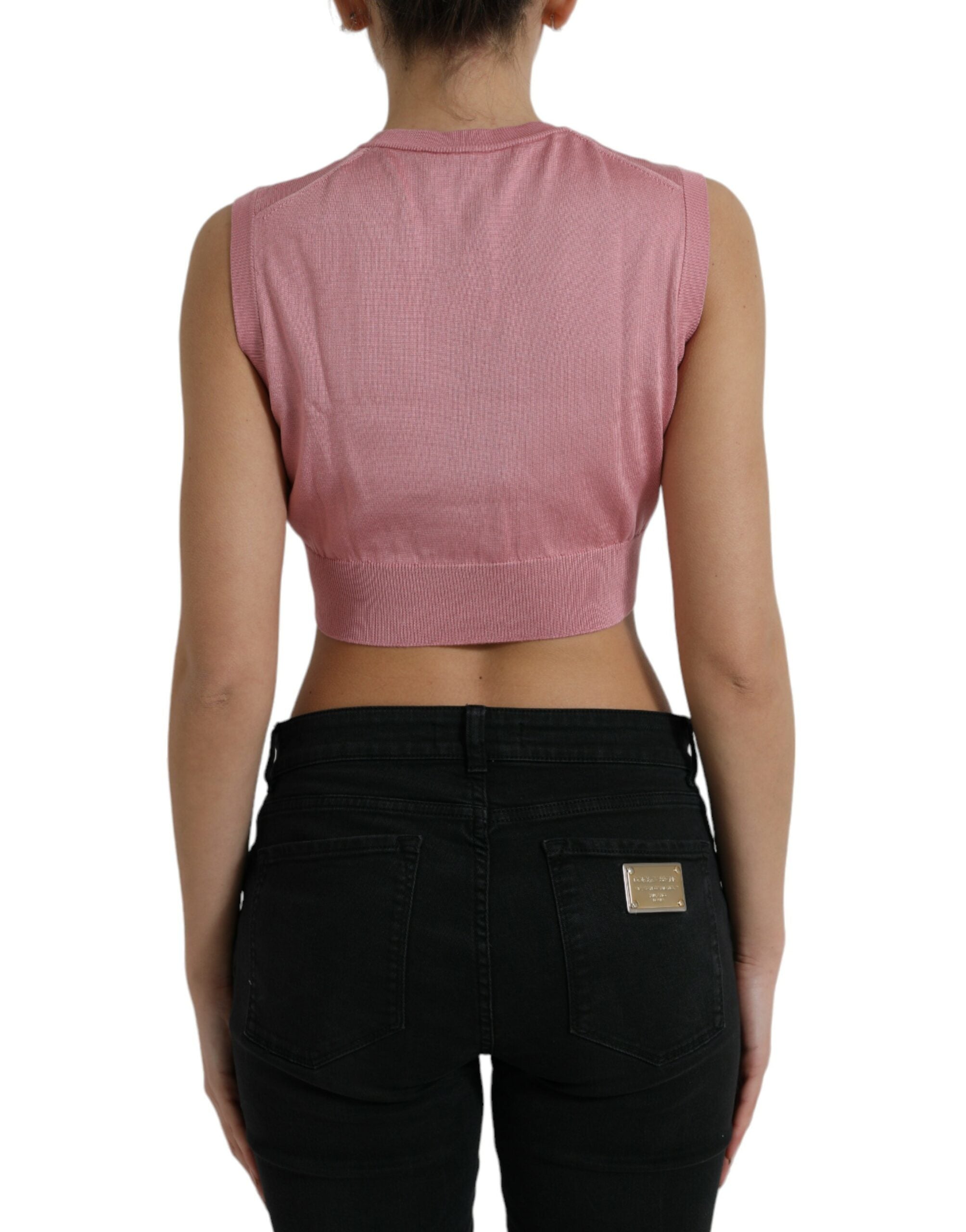 Roze tanktop met ronde hals en korte mouwen