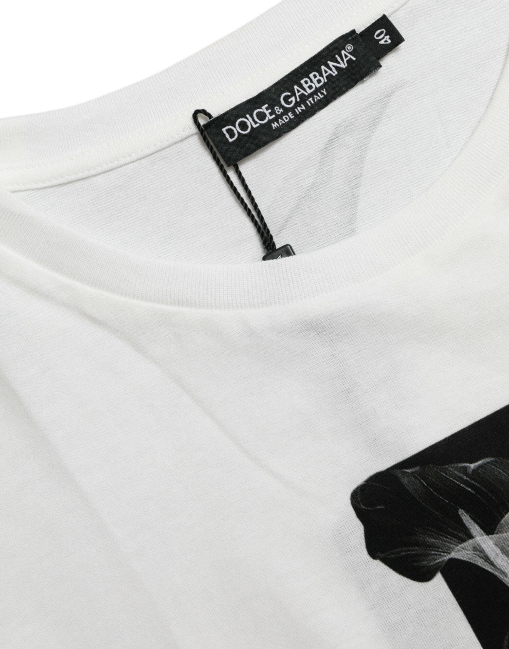 Wit zwart rozen ronde hals katoenen T-shirt