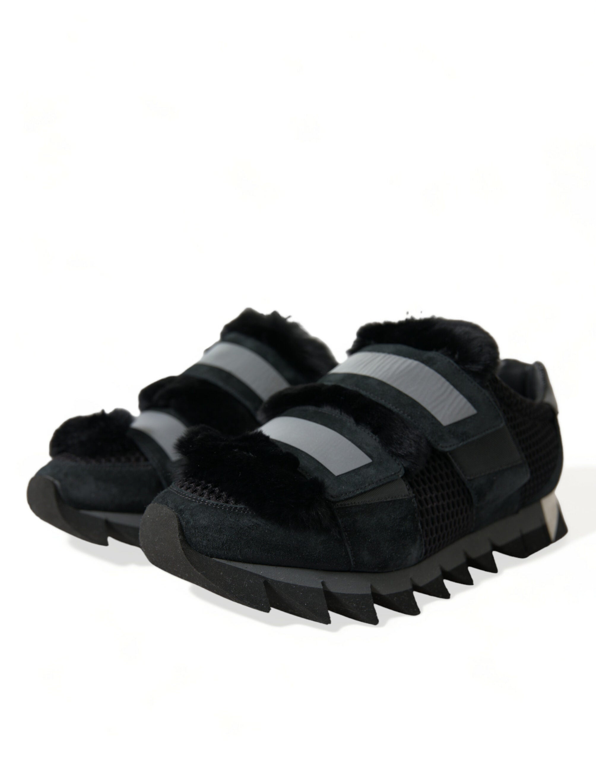 Zwarte suède sneakers met bontversiering