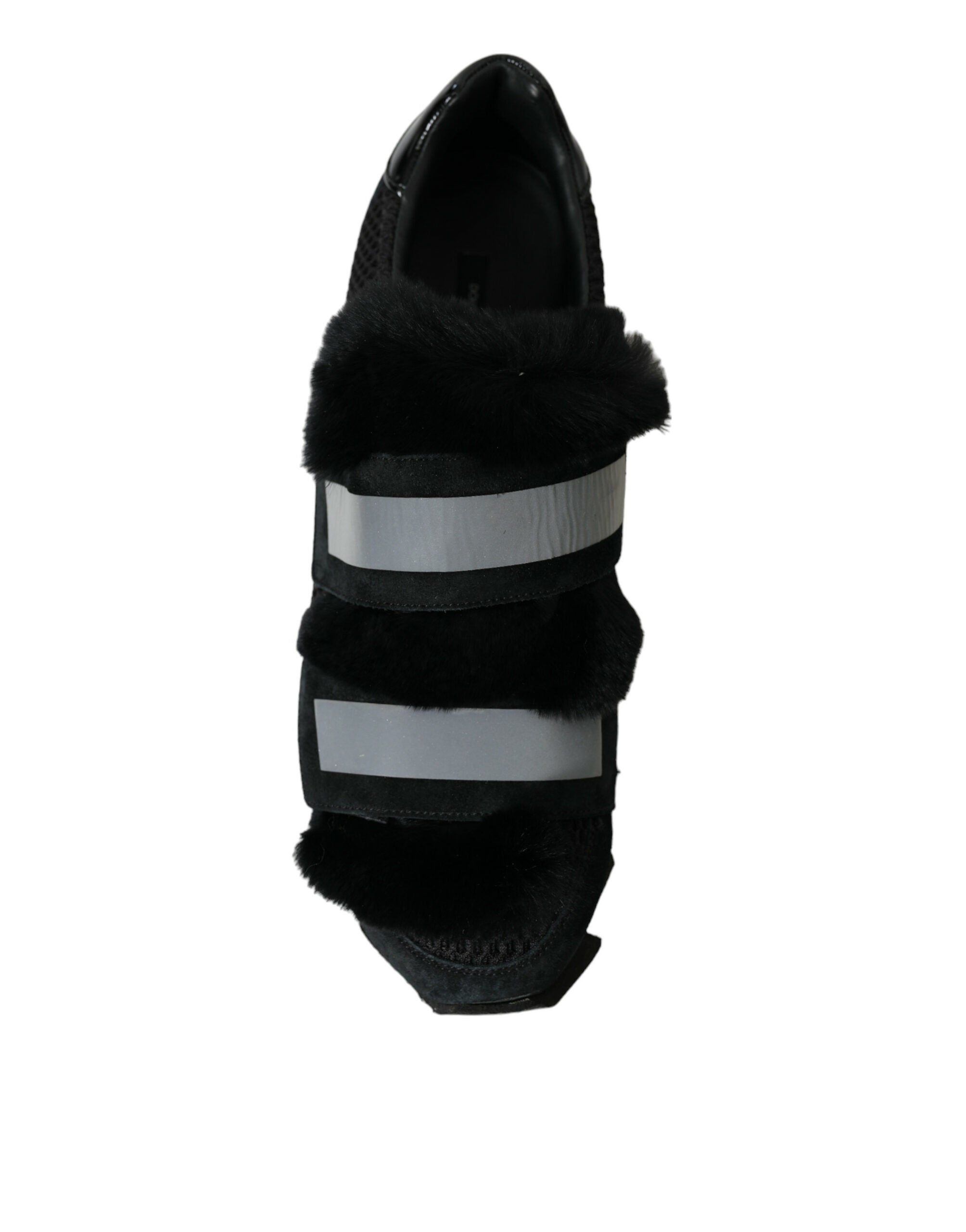 Zwarte suède sneakers met bontversiering