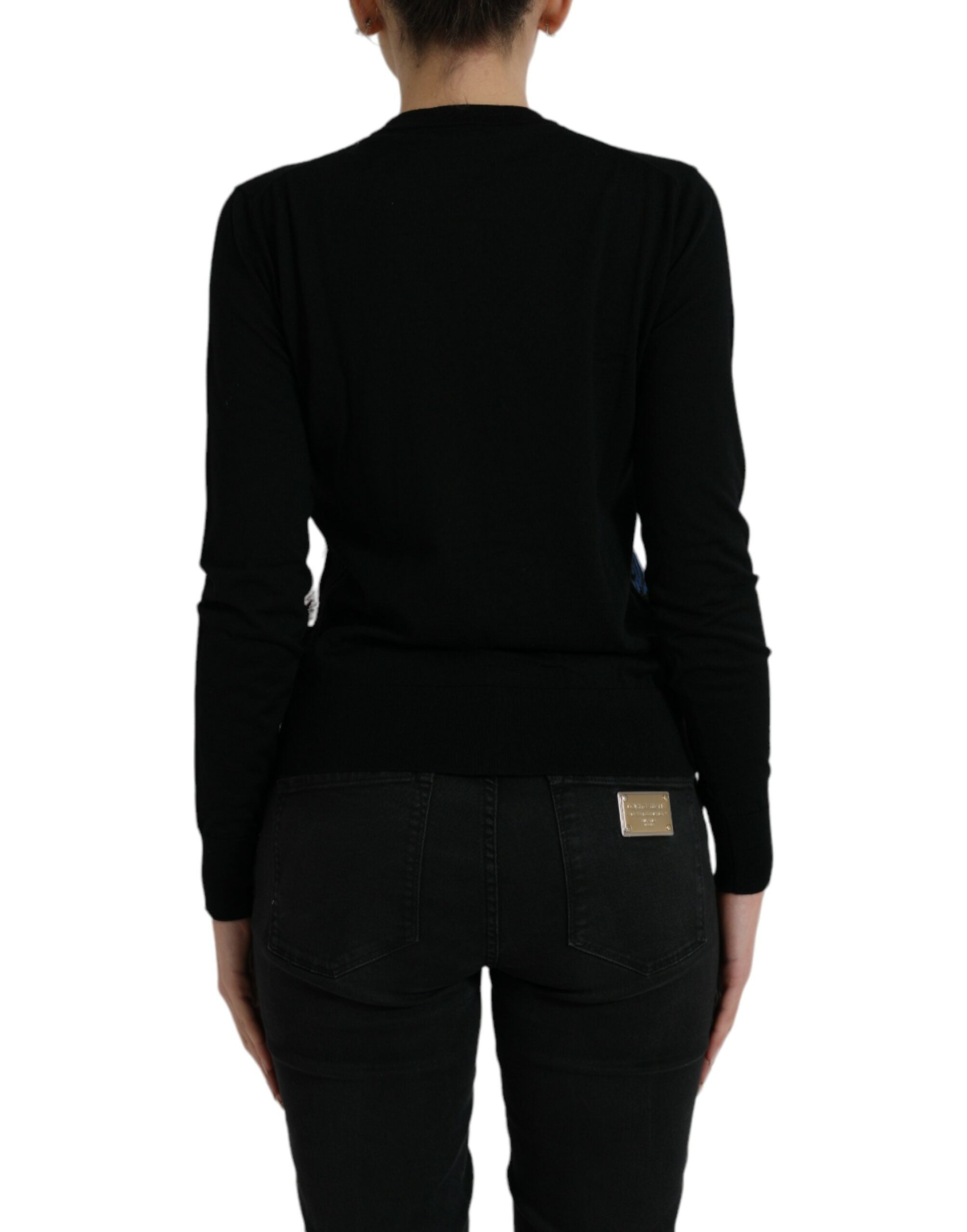 Zwarte vogel wollen cardigan met lange mouwen