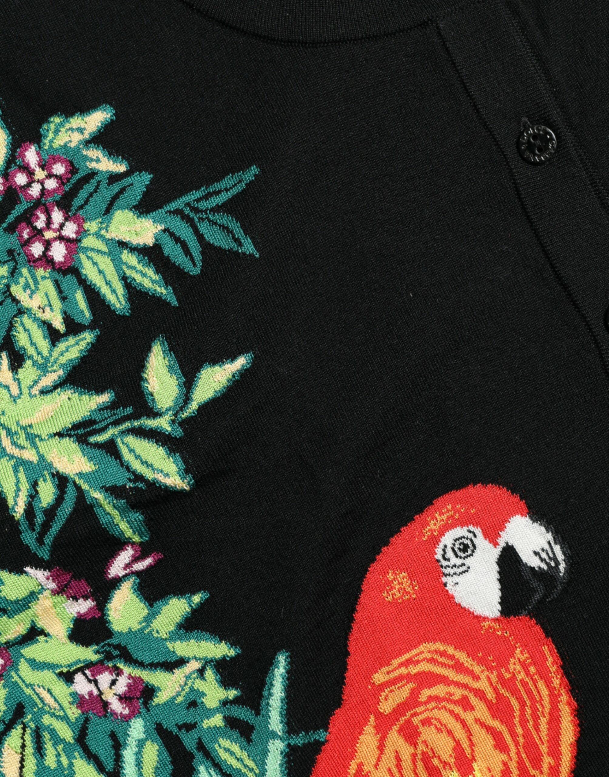Zwarte vogel wollen cardigan met lange mouwen