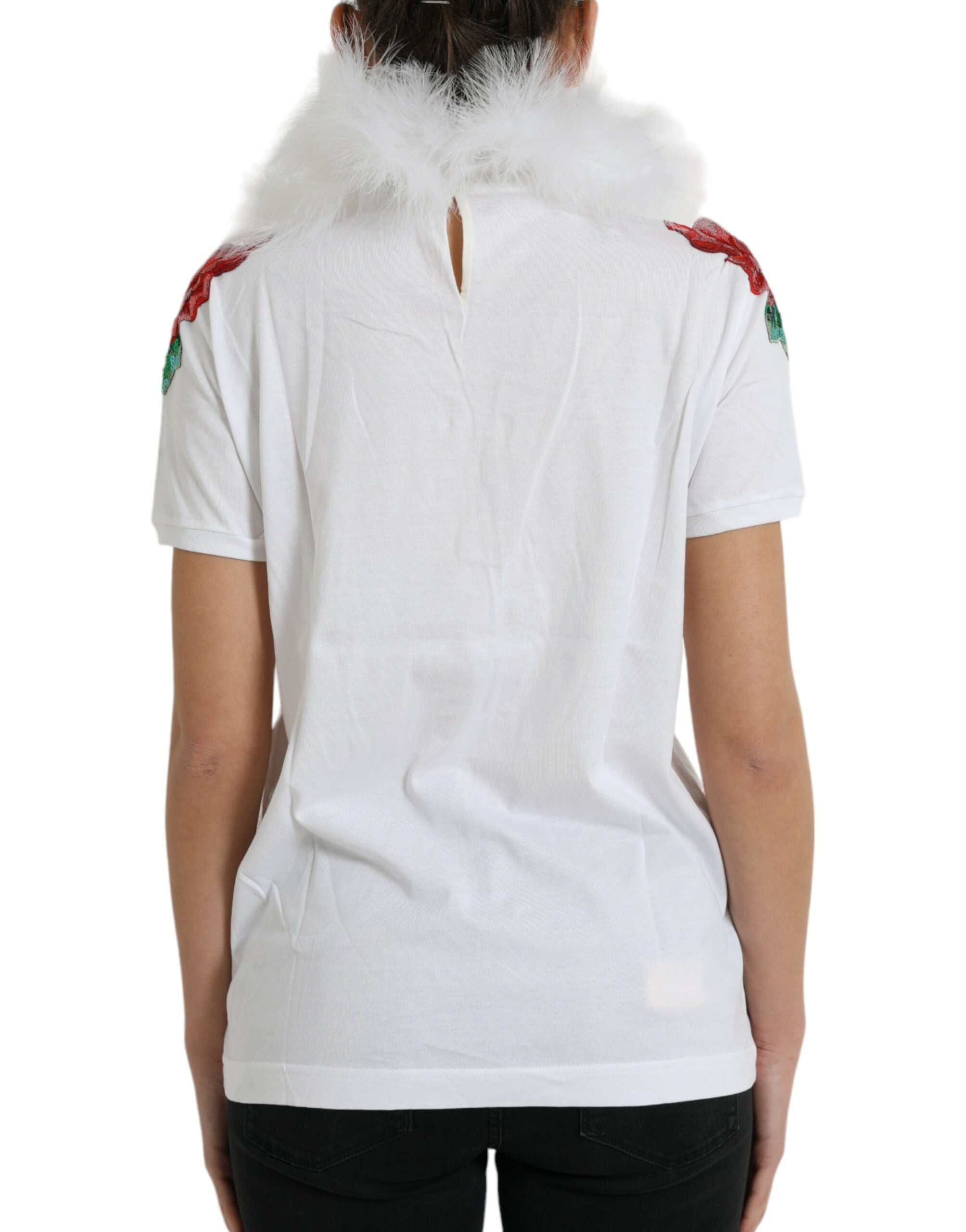 Wit katoenen kerst T-shirt met pailletten en bont